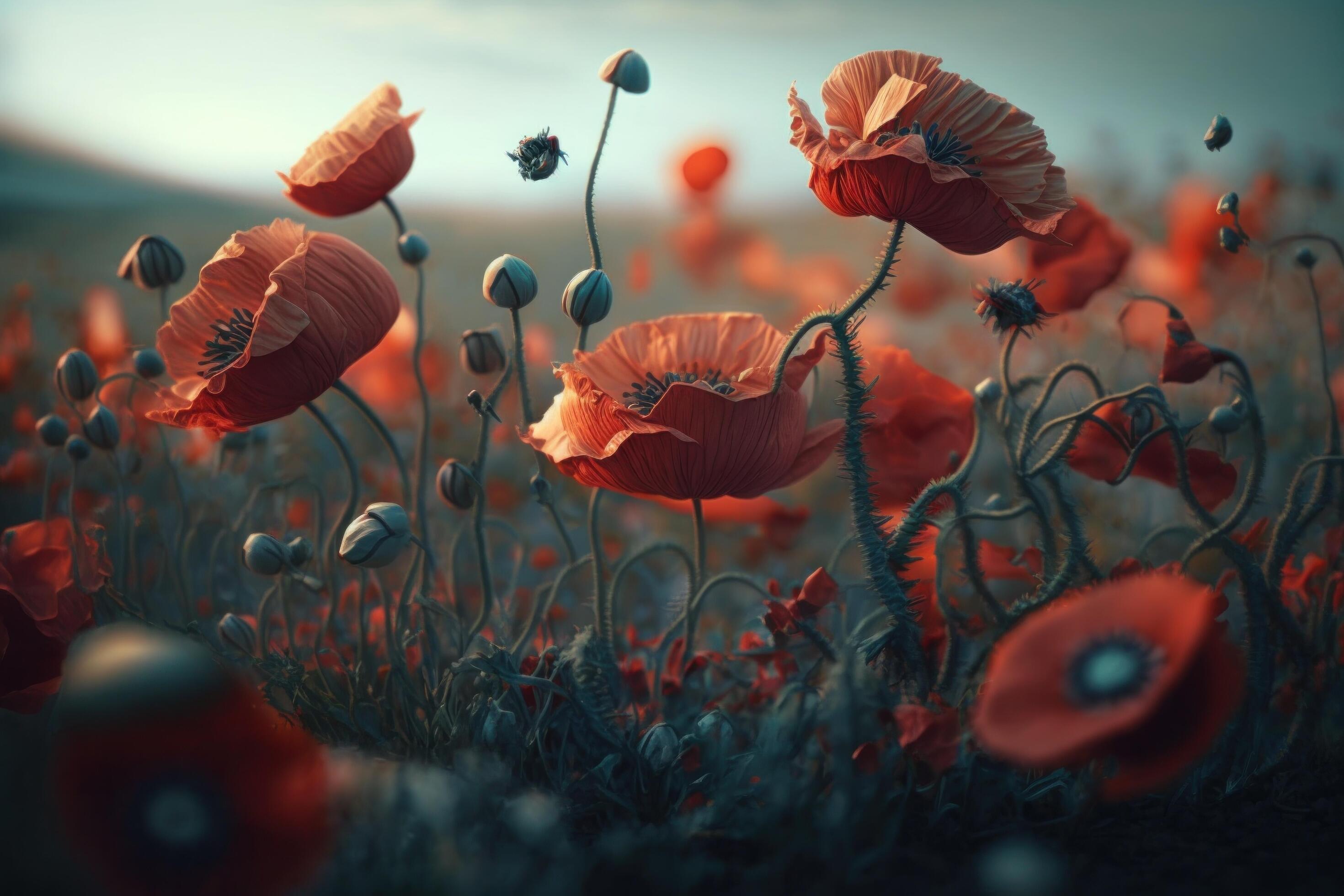 Poppy flower meadow. Illustration Stock Free