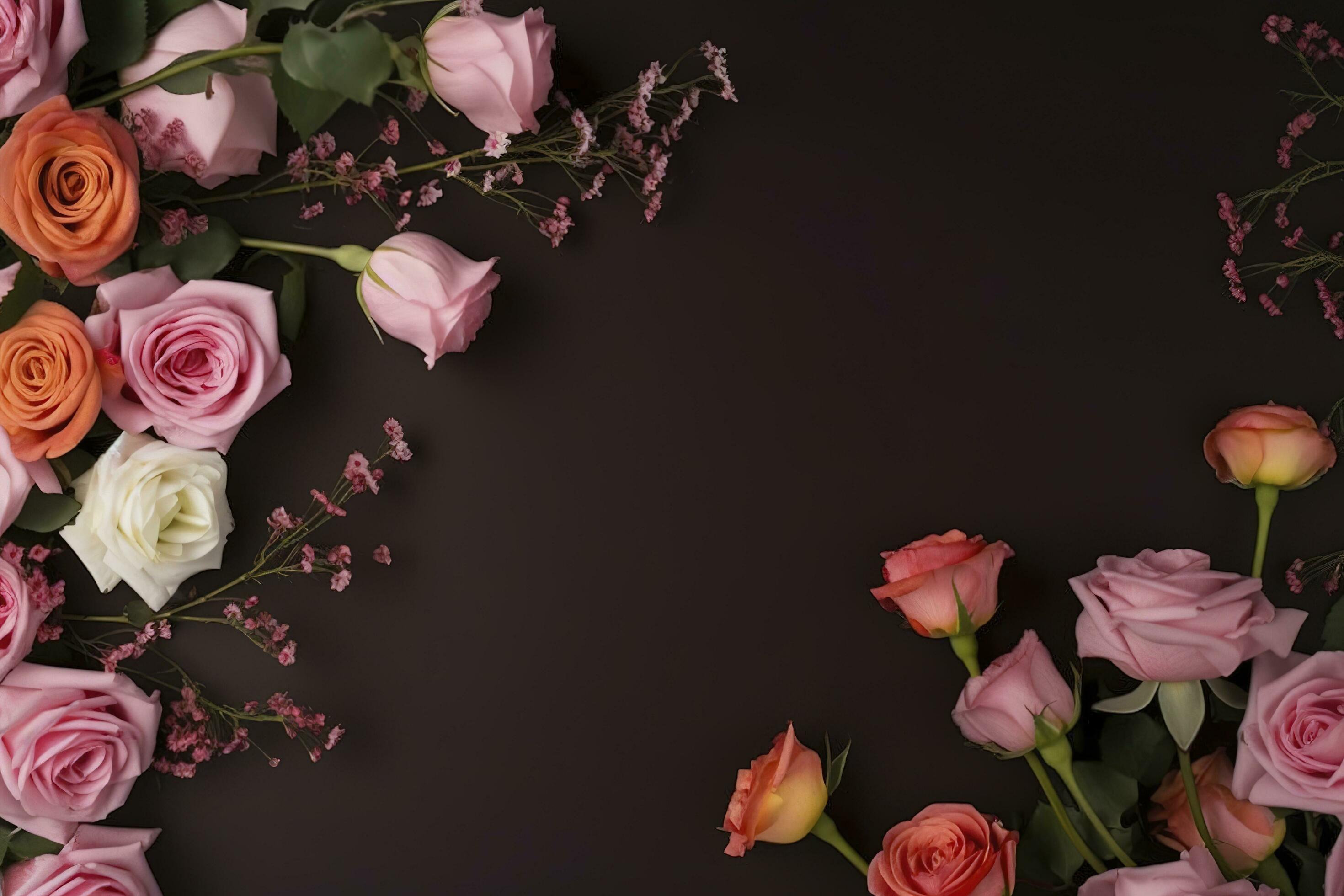 Roses Flower Arrangement, Copy Space, Flat Lay , generate ai Stock Free