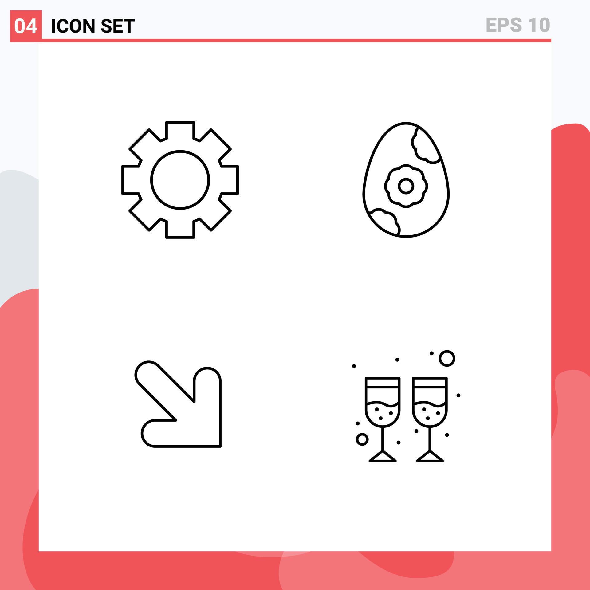 Set of 4 Modern UI Icons Symbols Signs for gear drink egg arrow wine Editable Vector Design Elements Stock Free