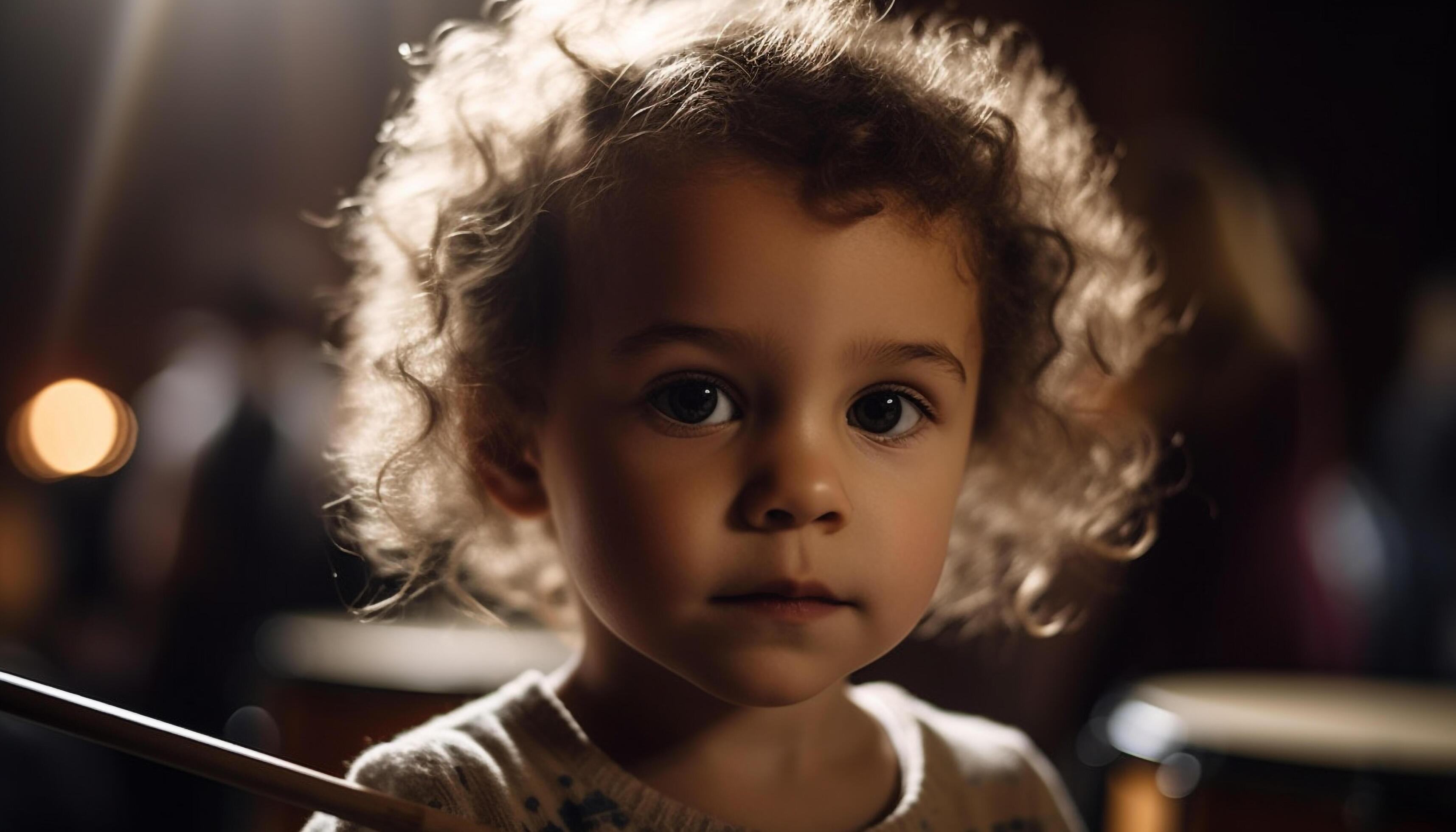 Cute Caucasian toddler smiling, holding family joy generated by AI Stock Free