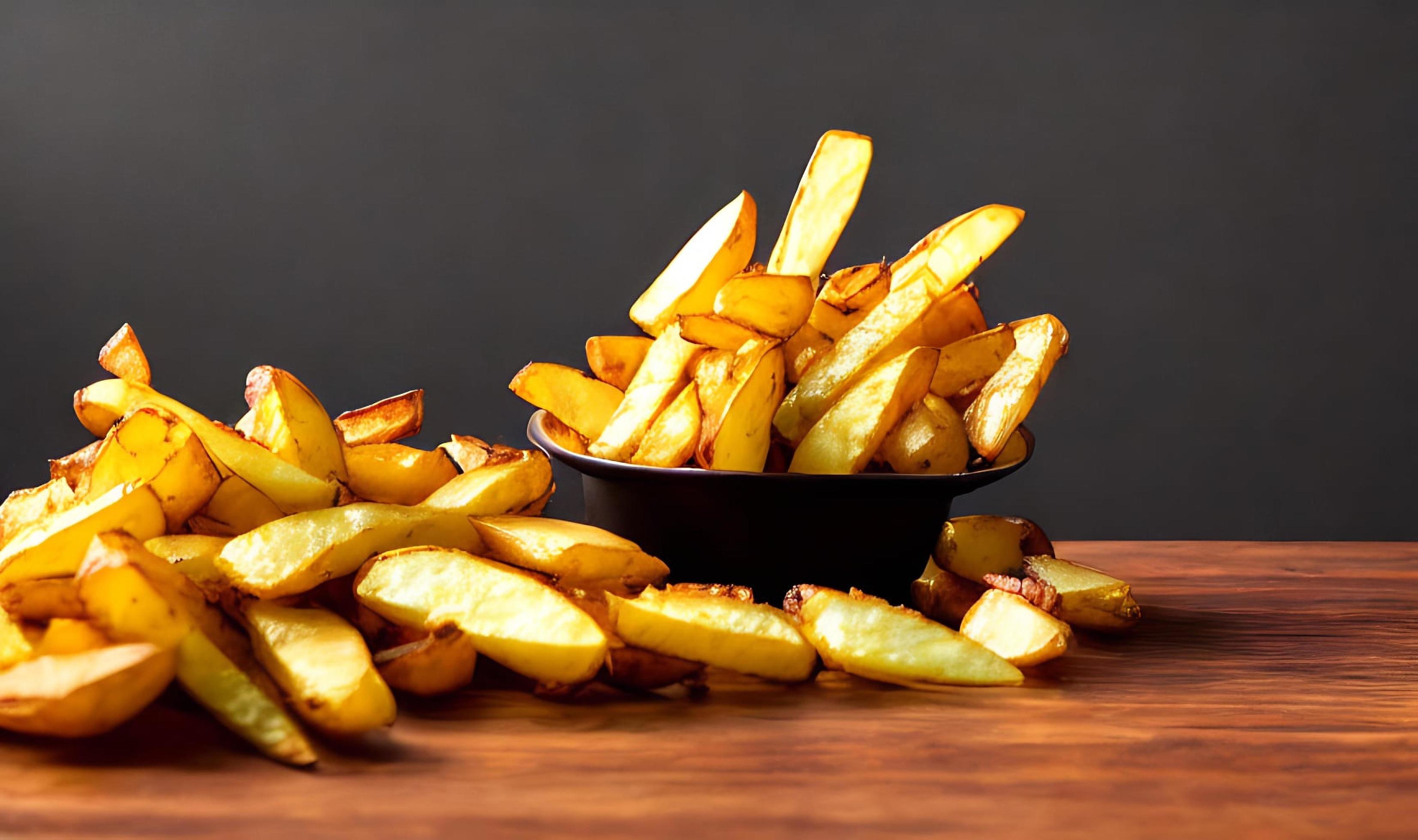 Delicious hot and crispy fried potatoes. Fast food and restaurant products. Stock Free