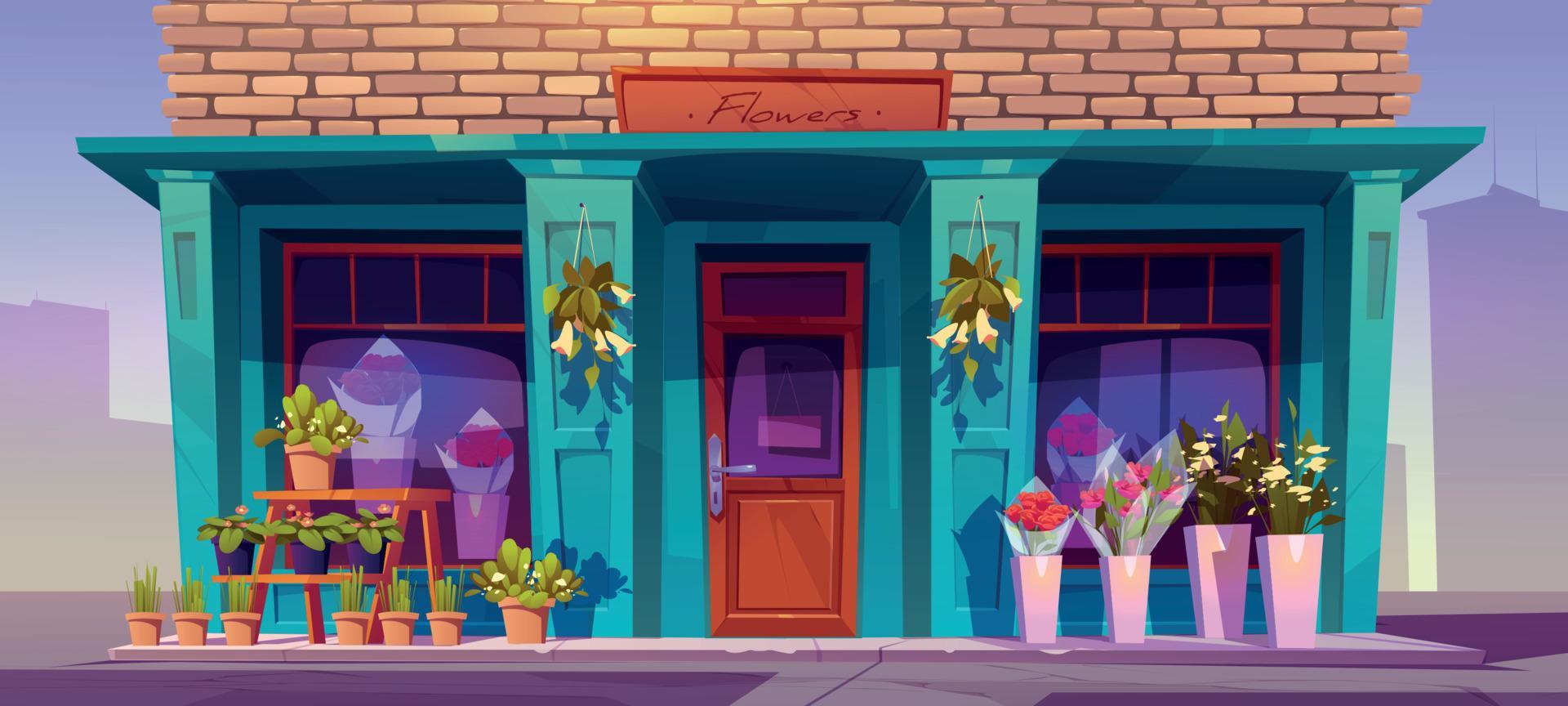 Flower shop facade, traditional city store front Stock Free