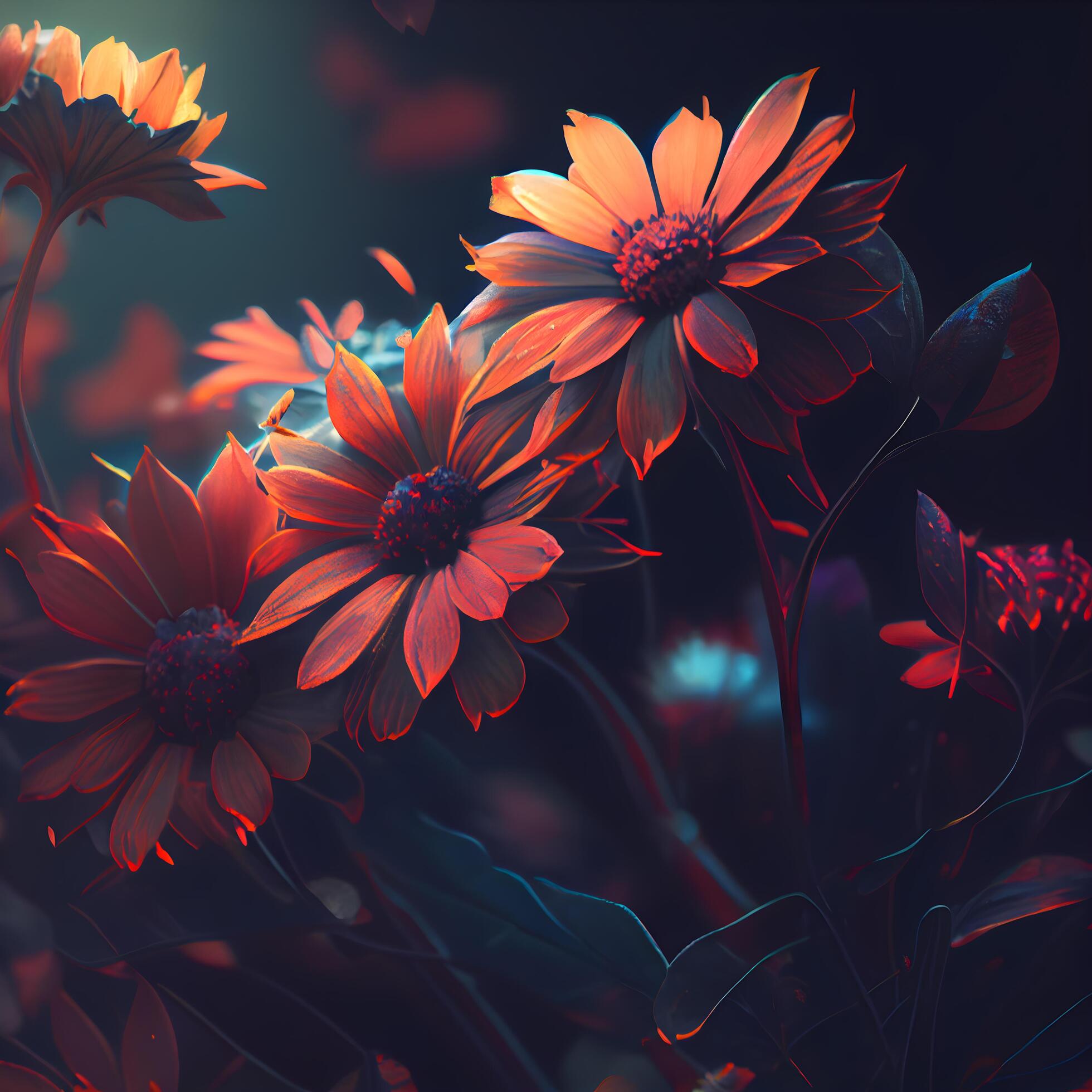 Beautiful red flowers on a dark background, toned image., Image Stock Free