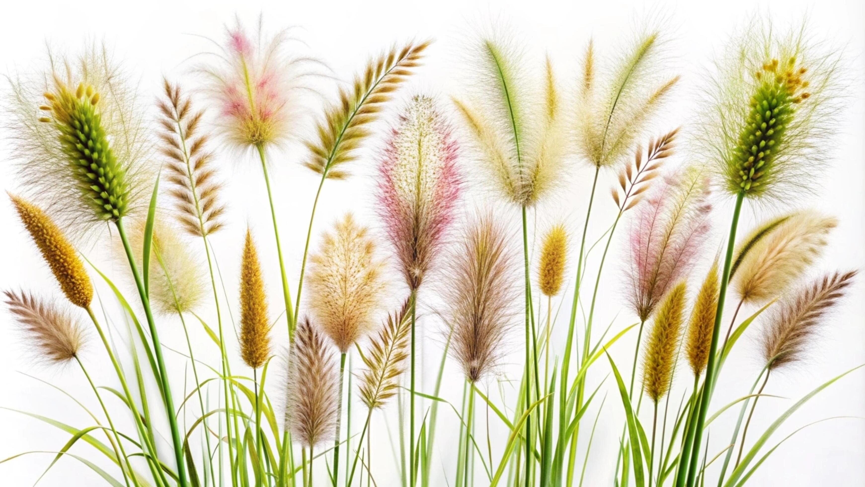 Blooming grass flowers on a white background. Stock Free