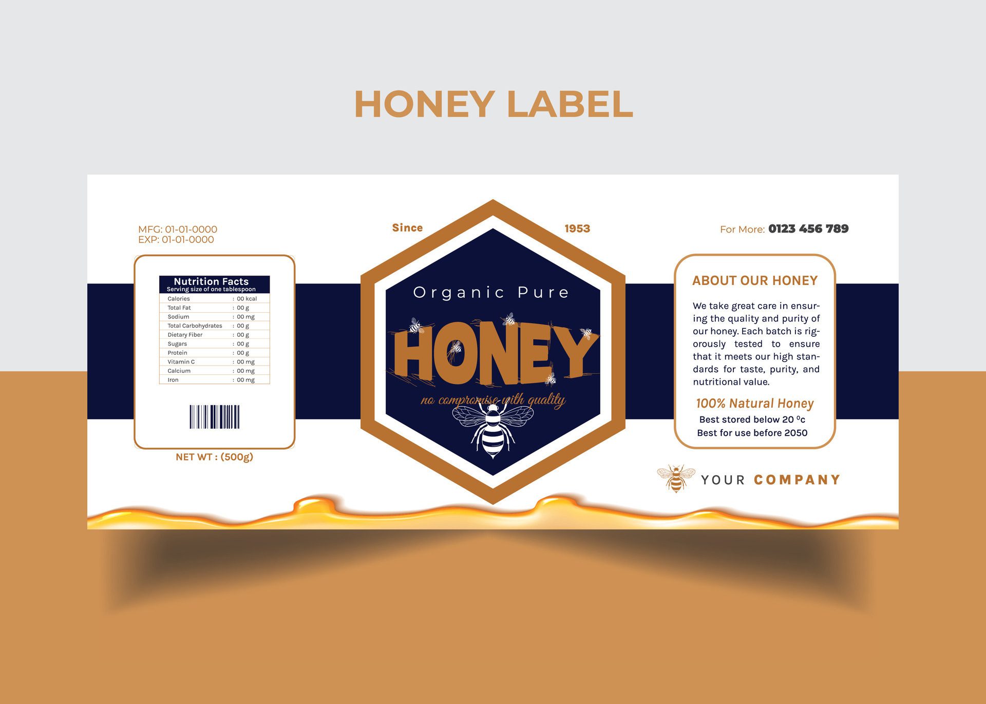 Honey Label Pure honey ads banner design Free Vector