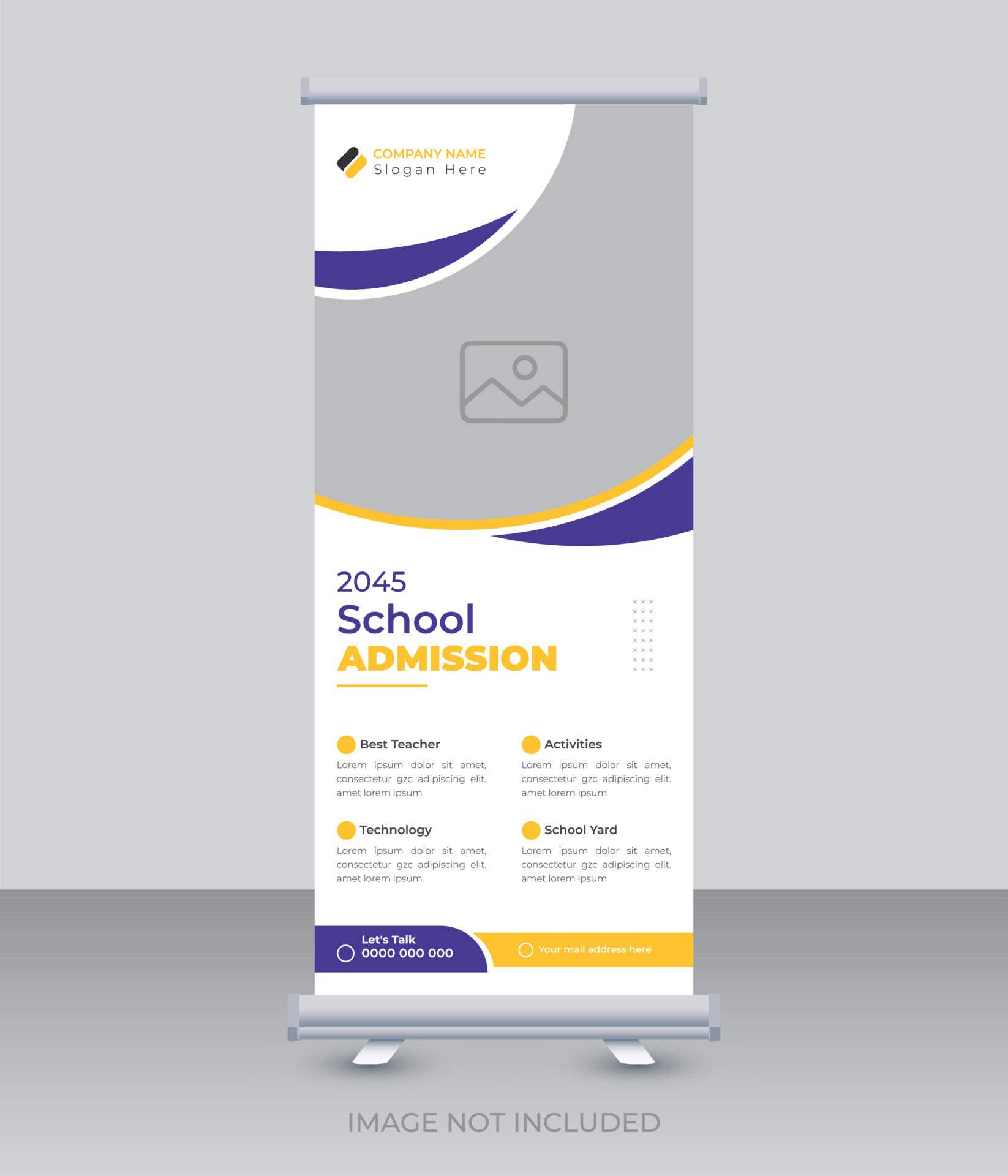 Modern back to school admission roll up banner template or admission banner design for school, college, university, and coaching center Free Vector