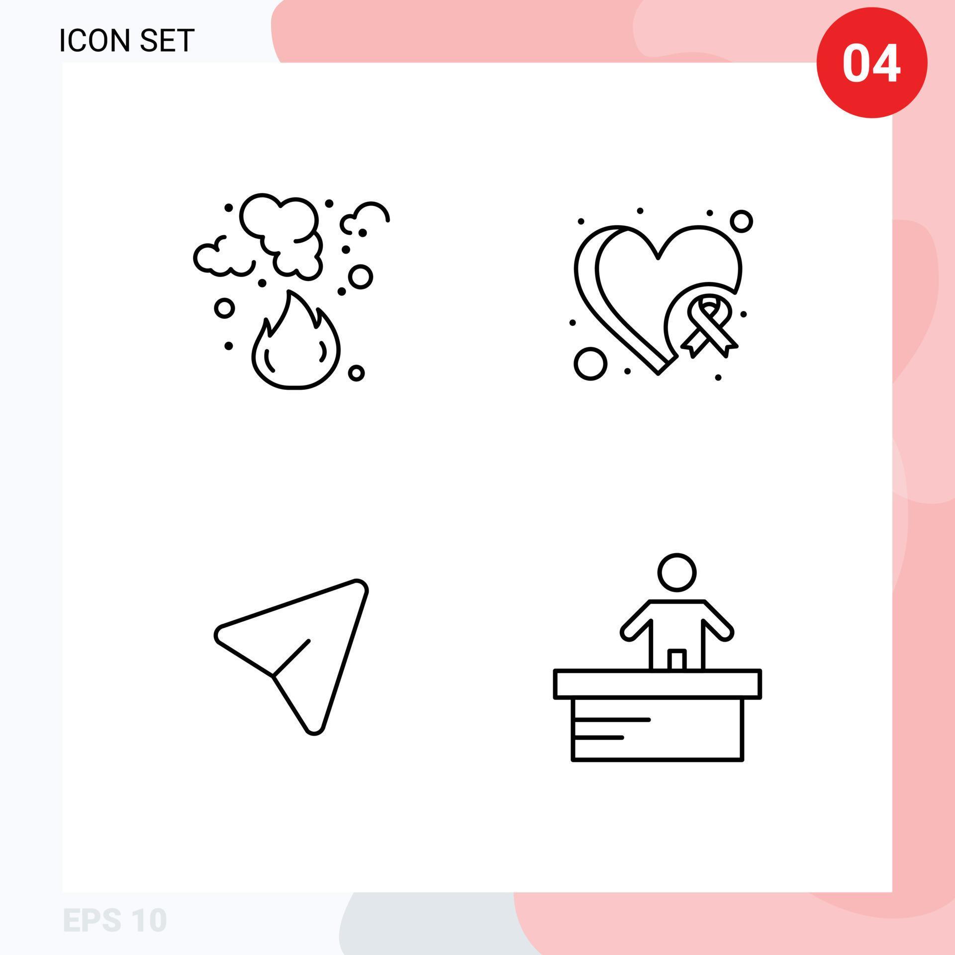 Set of 4 Modern UI Icons Symbols Signs for burn arrow pollution cancer mouse Editable Vector Design Elements Stock Free