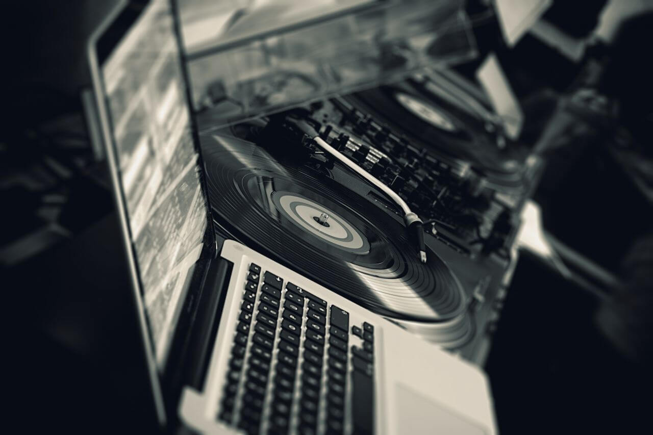 Black Vinyl Turntable White Laptop Stock Free