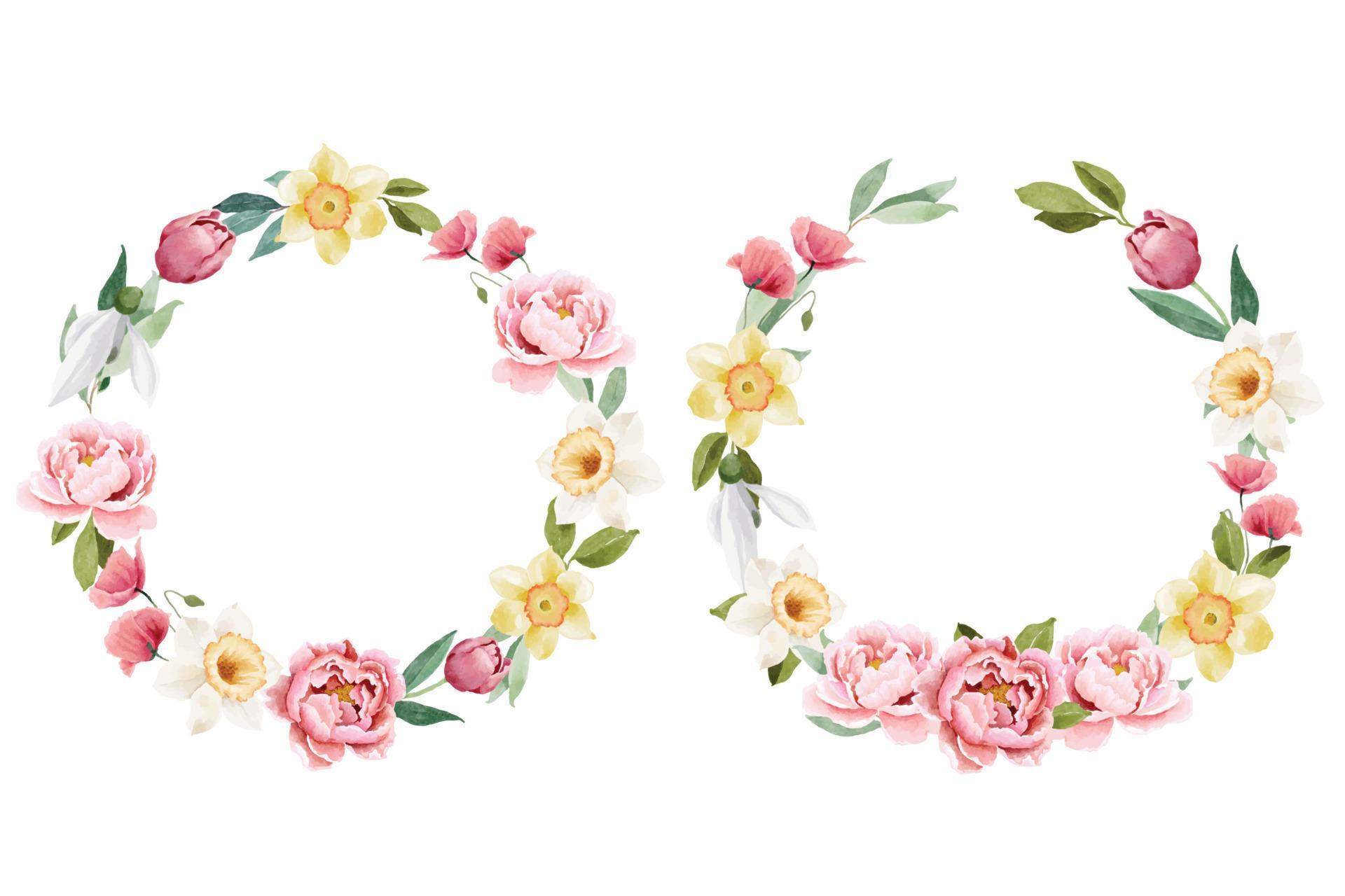 Watercolor Peony and Spring Flowers Wreaths Stock Free