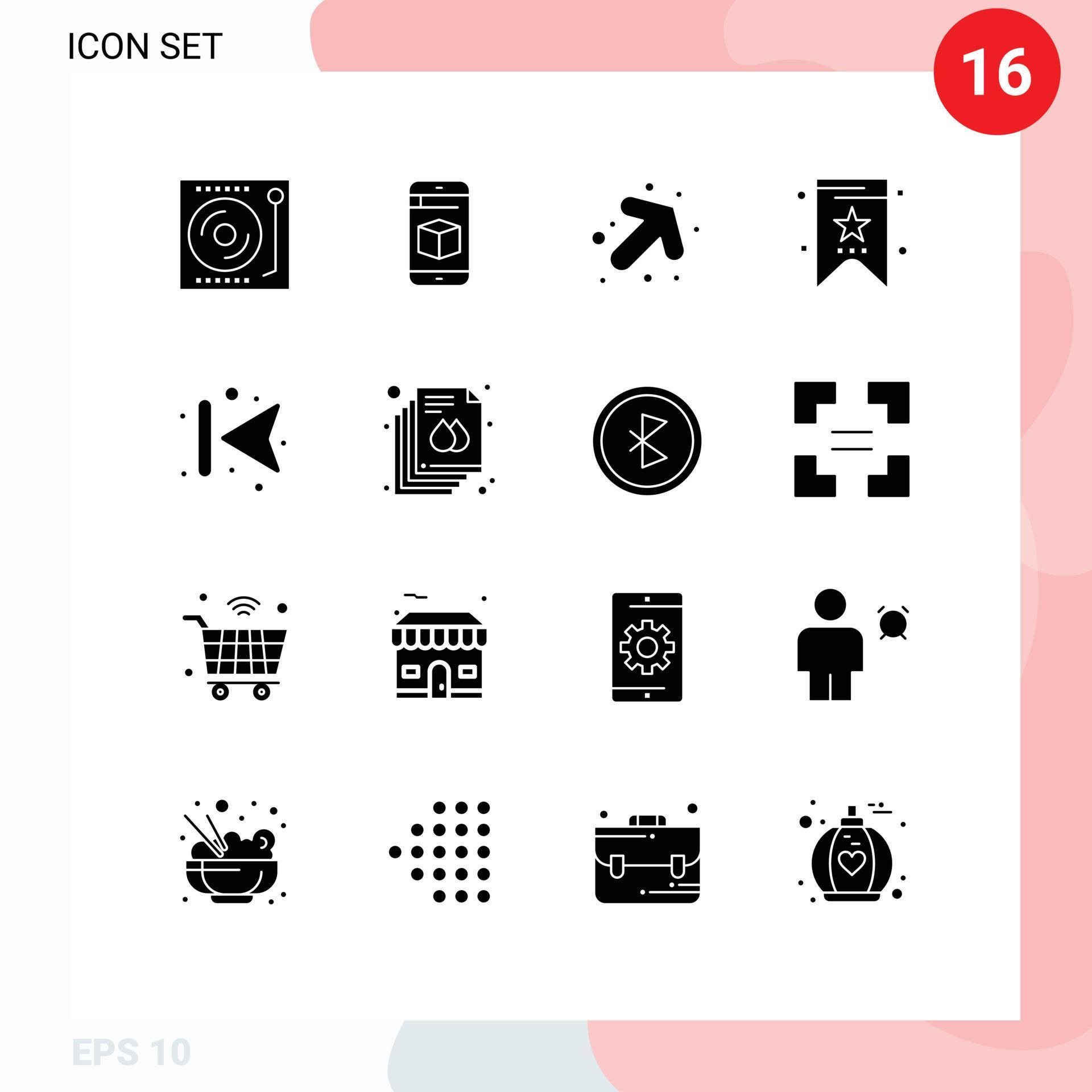 User Interface Pack of 16 Basic Solid Glyphs of back arrows technology tag bookmark Editable Vector Design Elements Stock Free