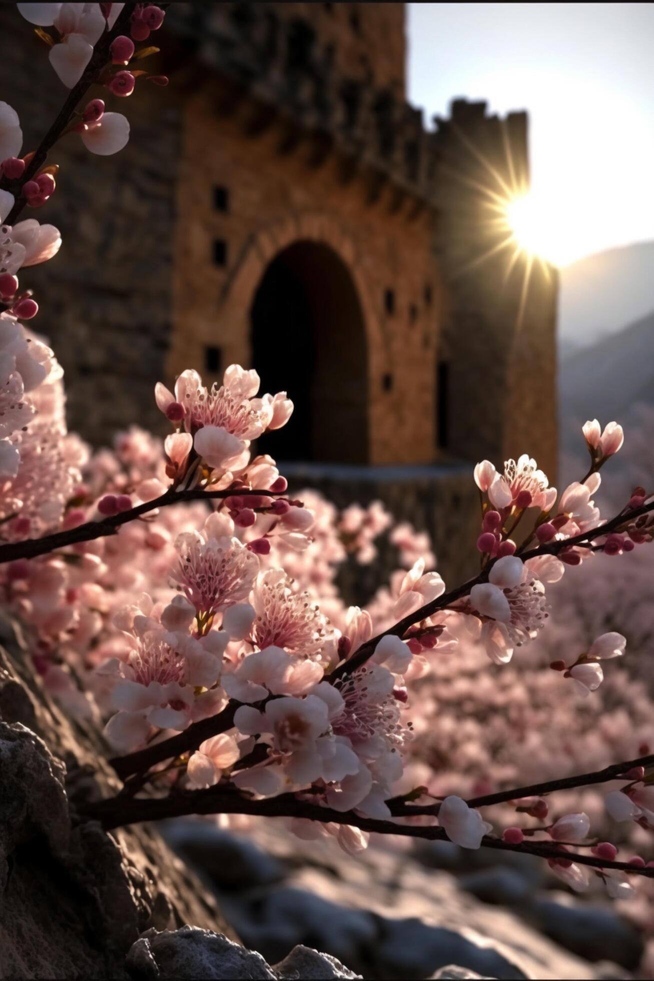 close up of a bunch of flowers on a tree. . Stock Free