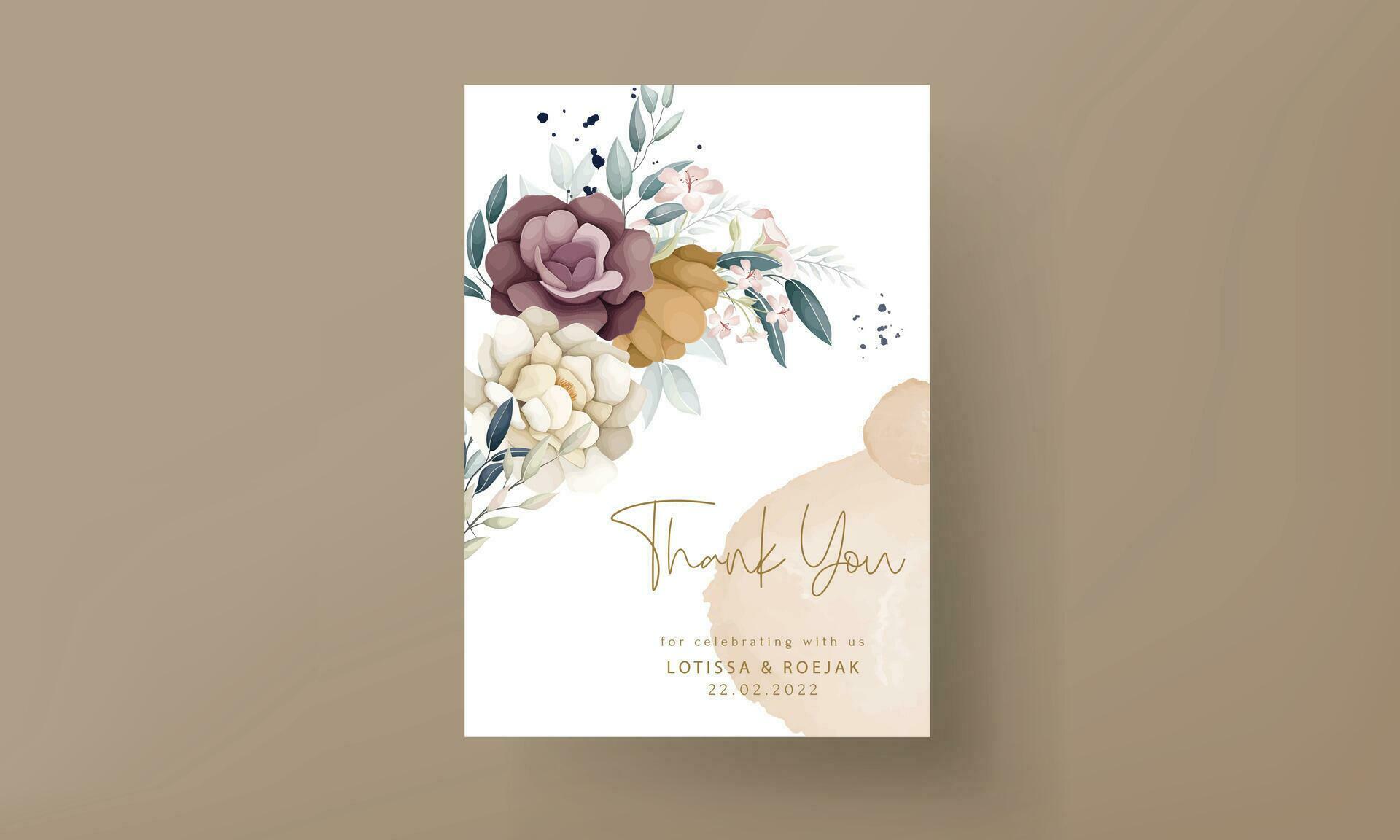 Illustration of a wedding invitation watercolor flower bouquet set branches brown leaves red flowers Stock Free