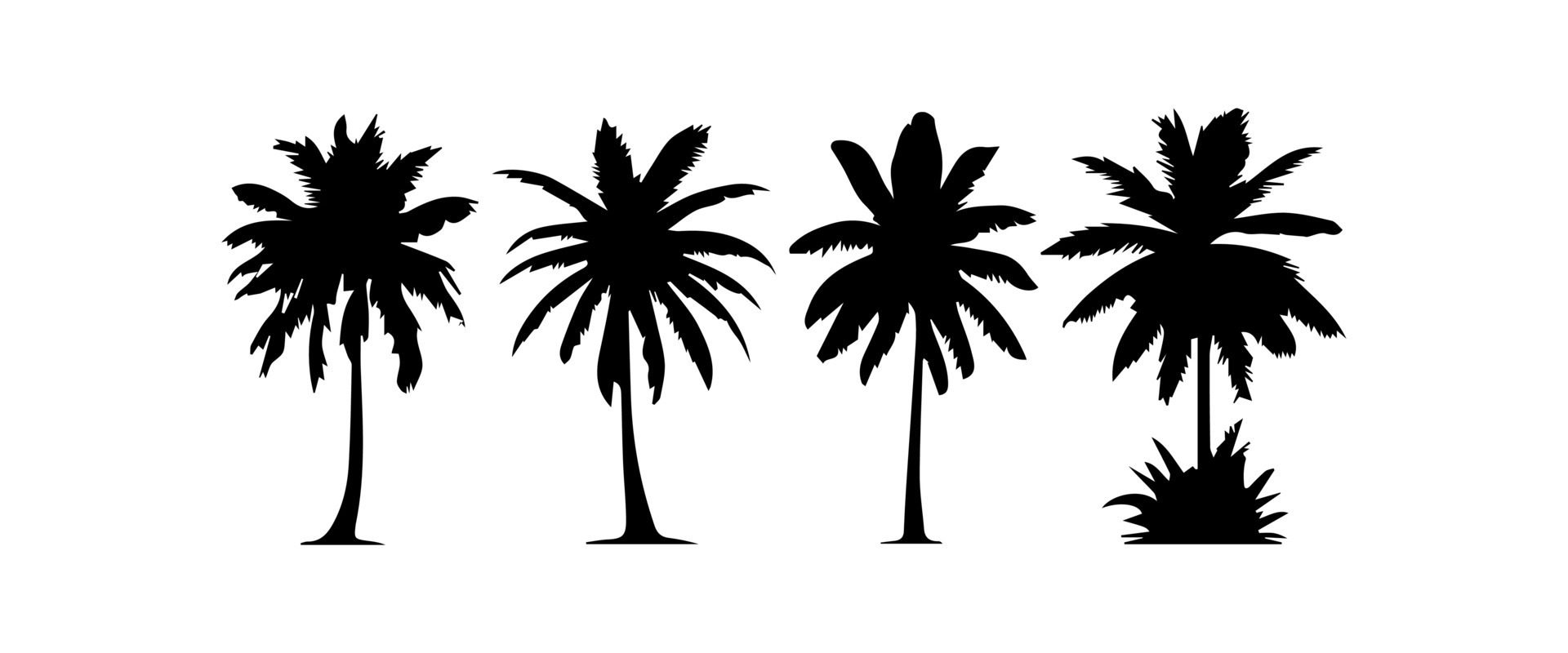 Black palm trees set isolated on white background. Palm silhouettes. Design of palm trees for posters, banners and promotional items. illustration Free Vector