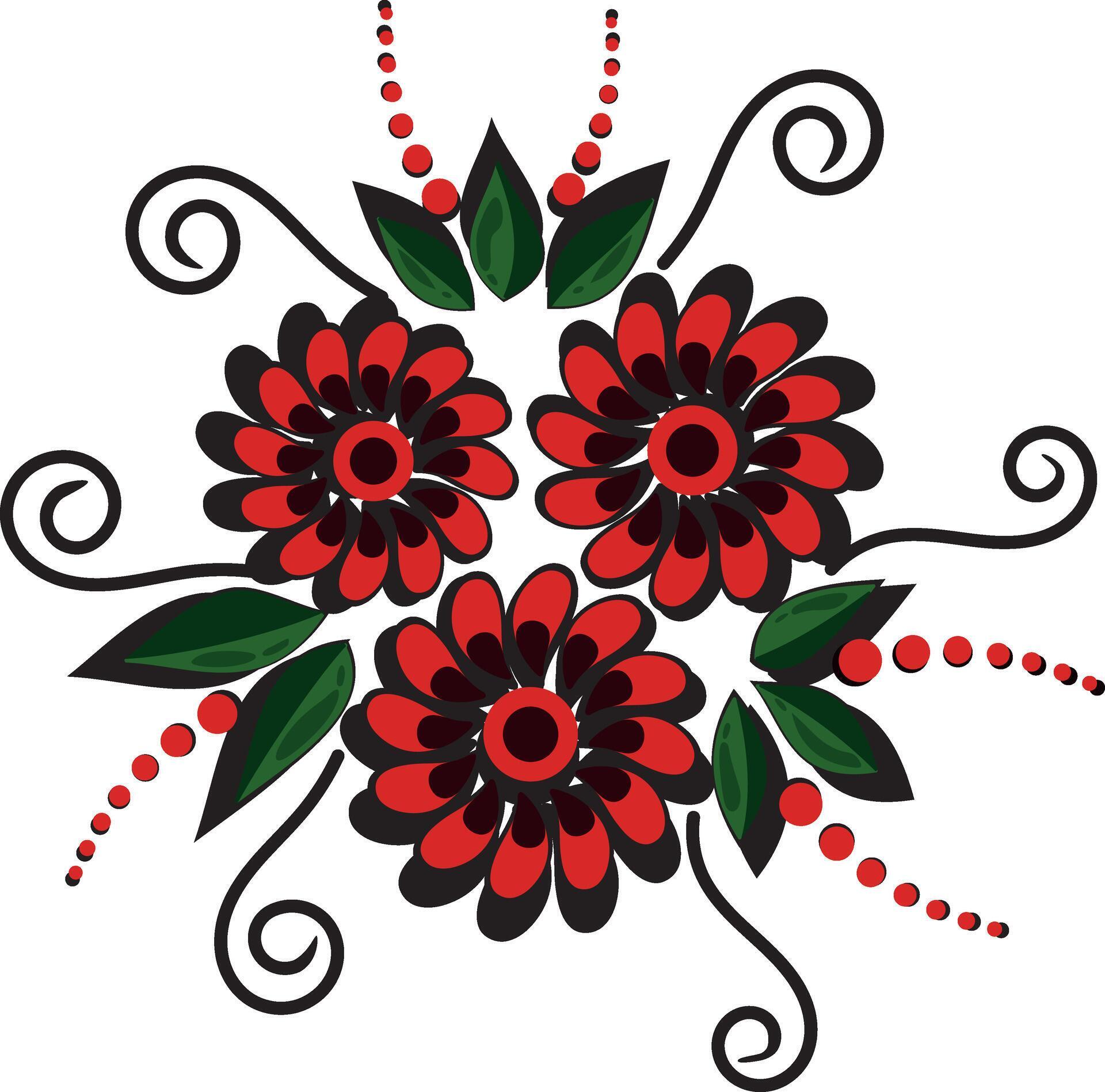 a drawing of a flower with red and black Colors. Stock Free