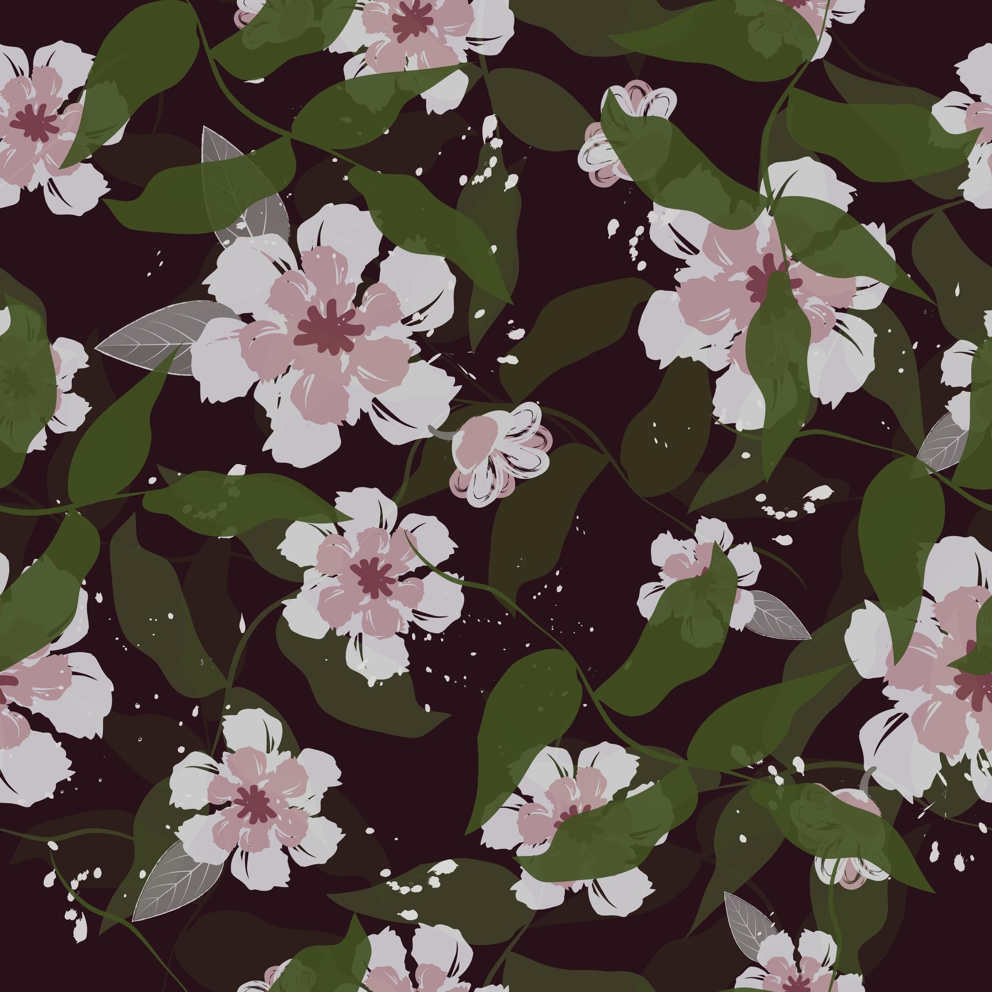 Light pink flowers and leaves on black Stock Free