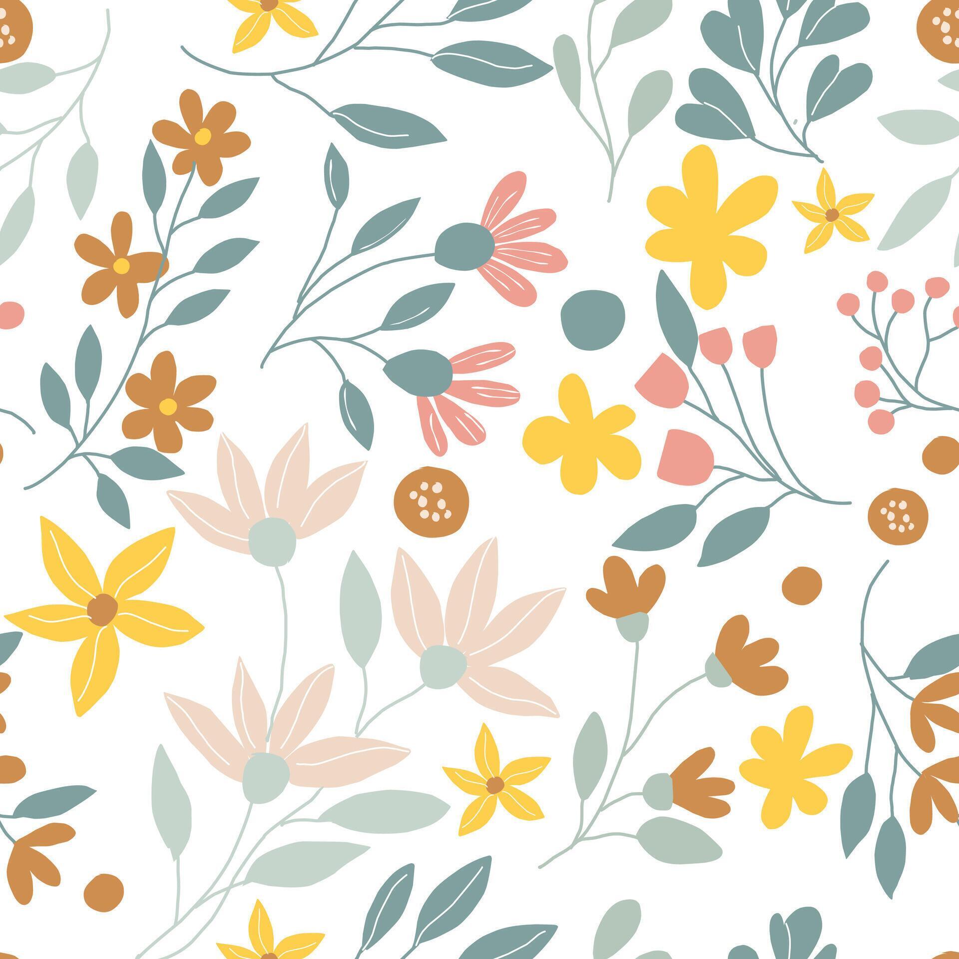 Hand Drawn Cute Wild Flower Seamless Pattern Stock Free