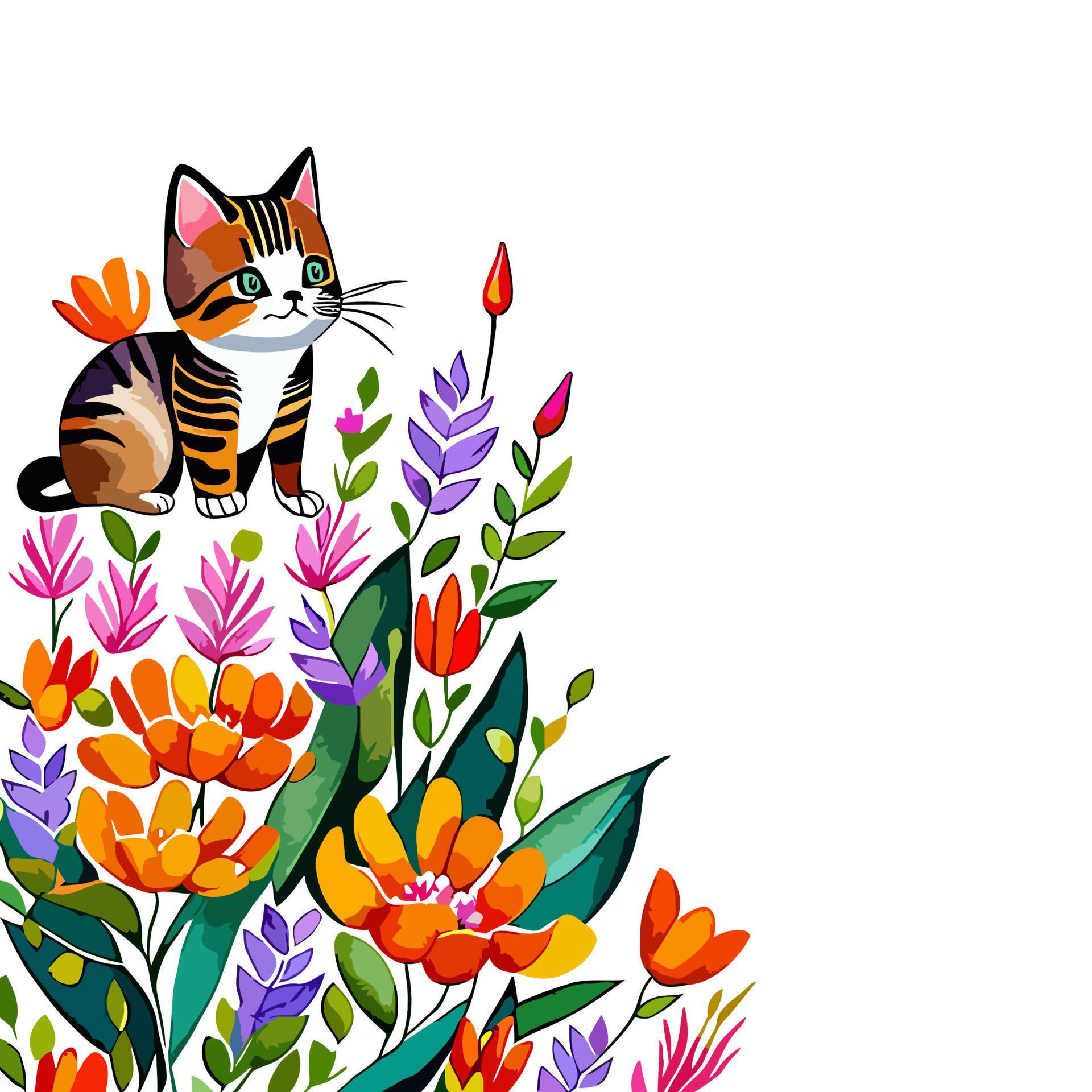 Flower Meadow Kitten Corner Border Stock Free and Free SVG