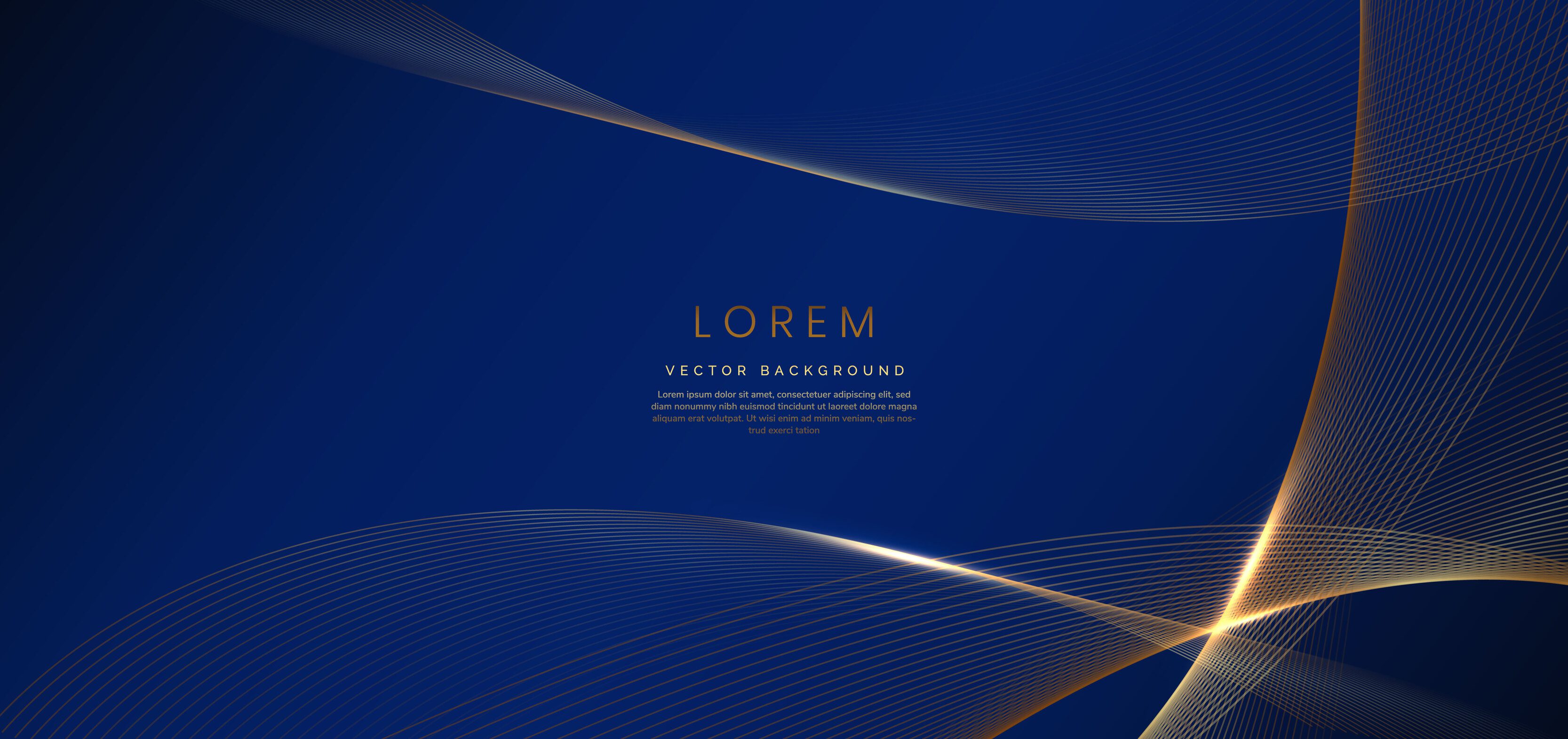 Abstract luxury golden lines curved overlapping on dark blue background. Template premium award design. Free Vector