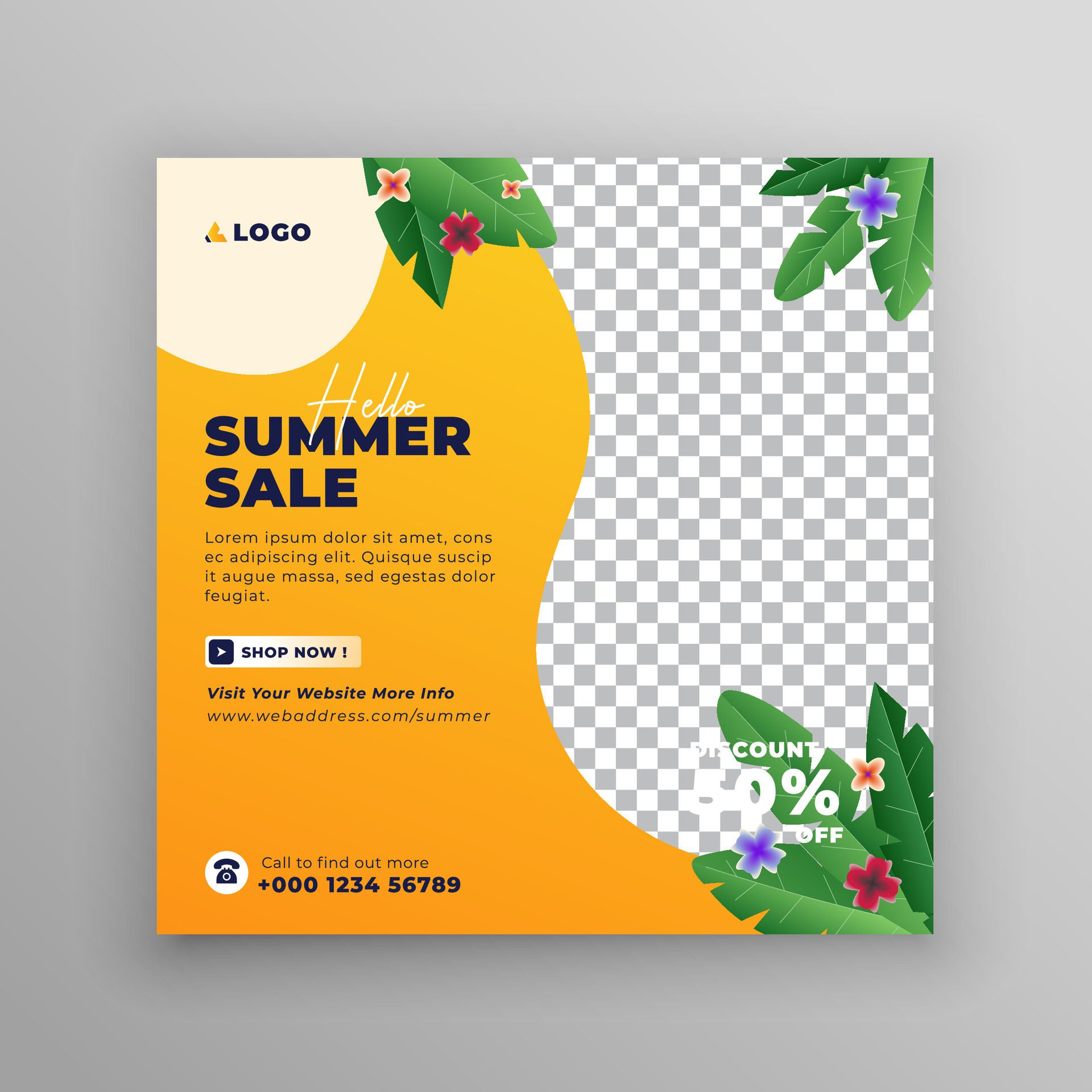 New summer offer Social Media banner template. Hello Summer Sale poster. Free Vector