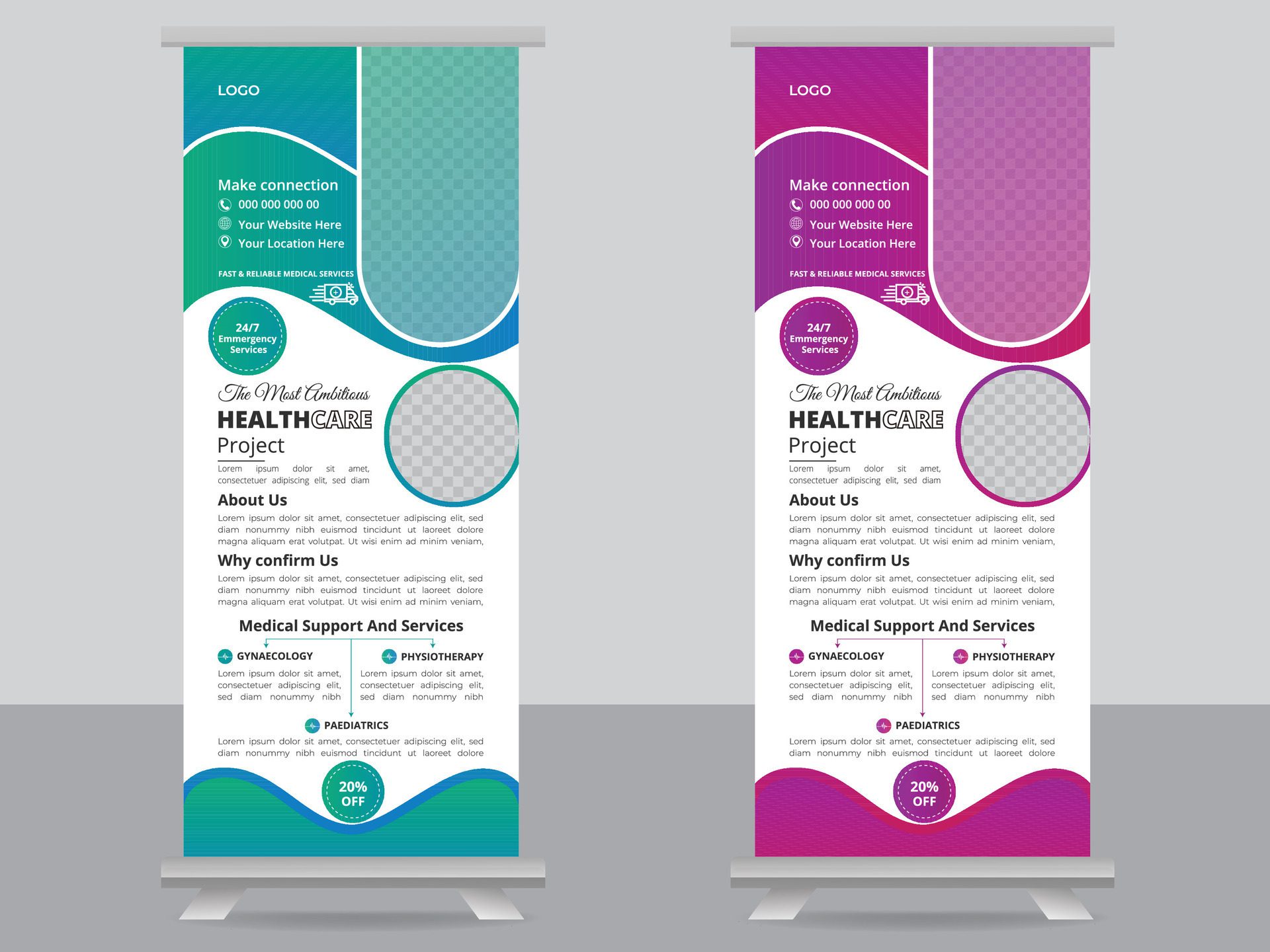 Modern Creative Medical Clinic Roll Up Banner Design Free Vector