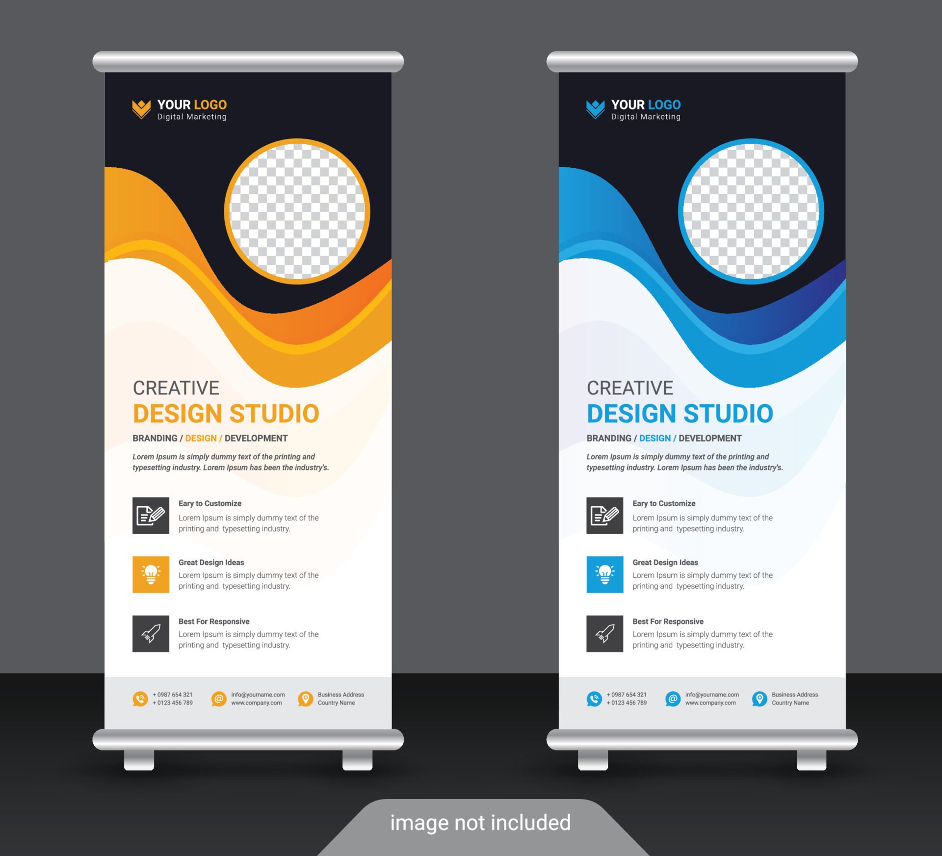 Modern corporate colorful roll up standee banner design template Free Vector