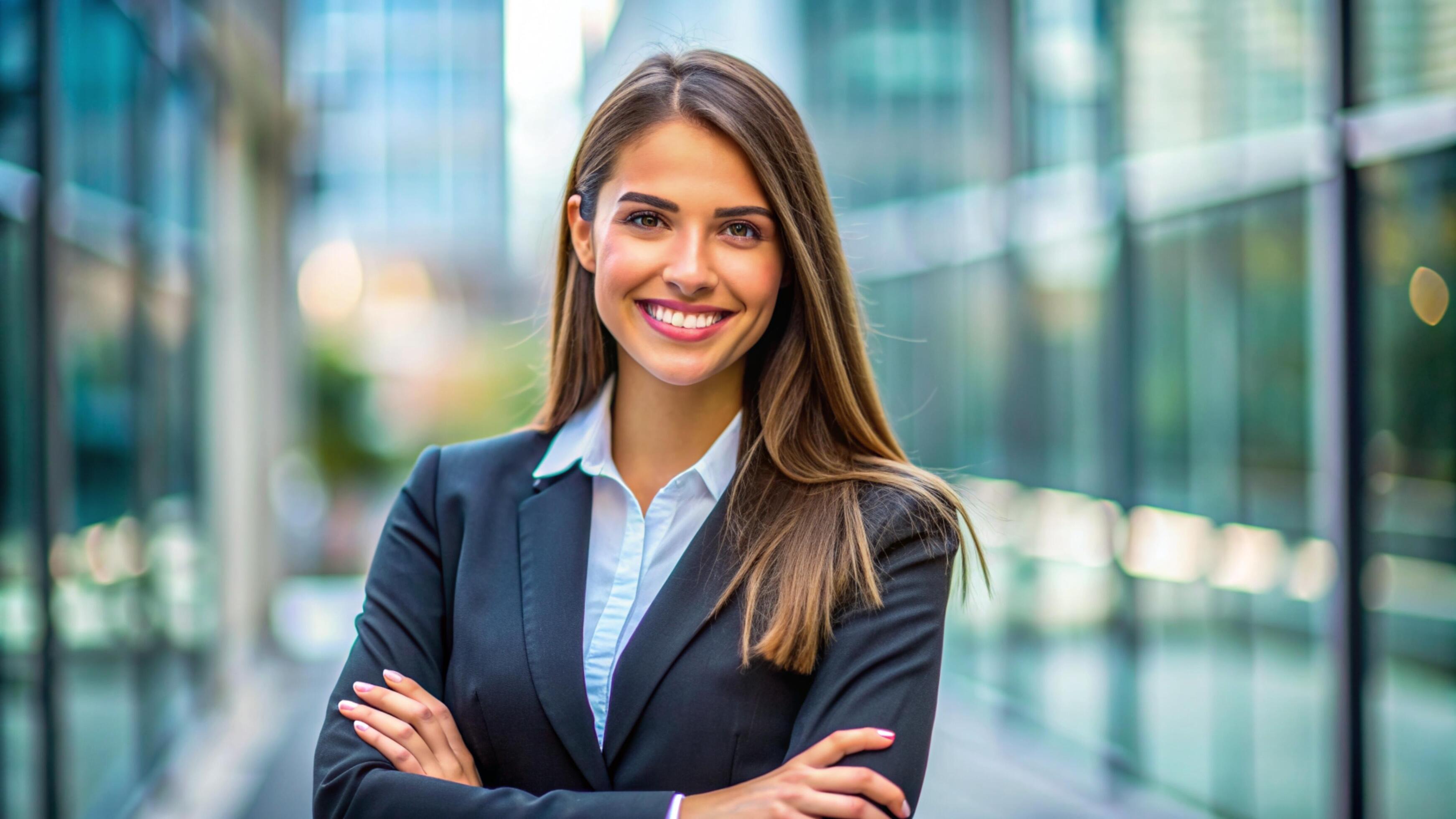 A Young happy pretty smiling professional business woman Stock Free