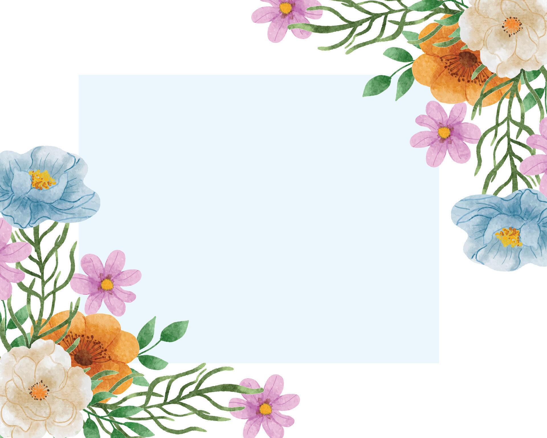 Blue and White Rose Watercolor Flower Border Stock Free