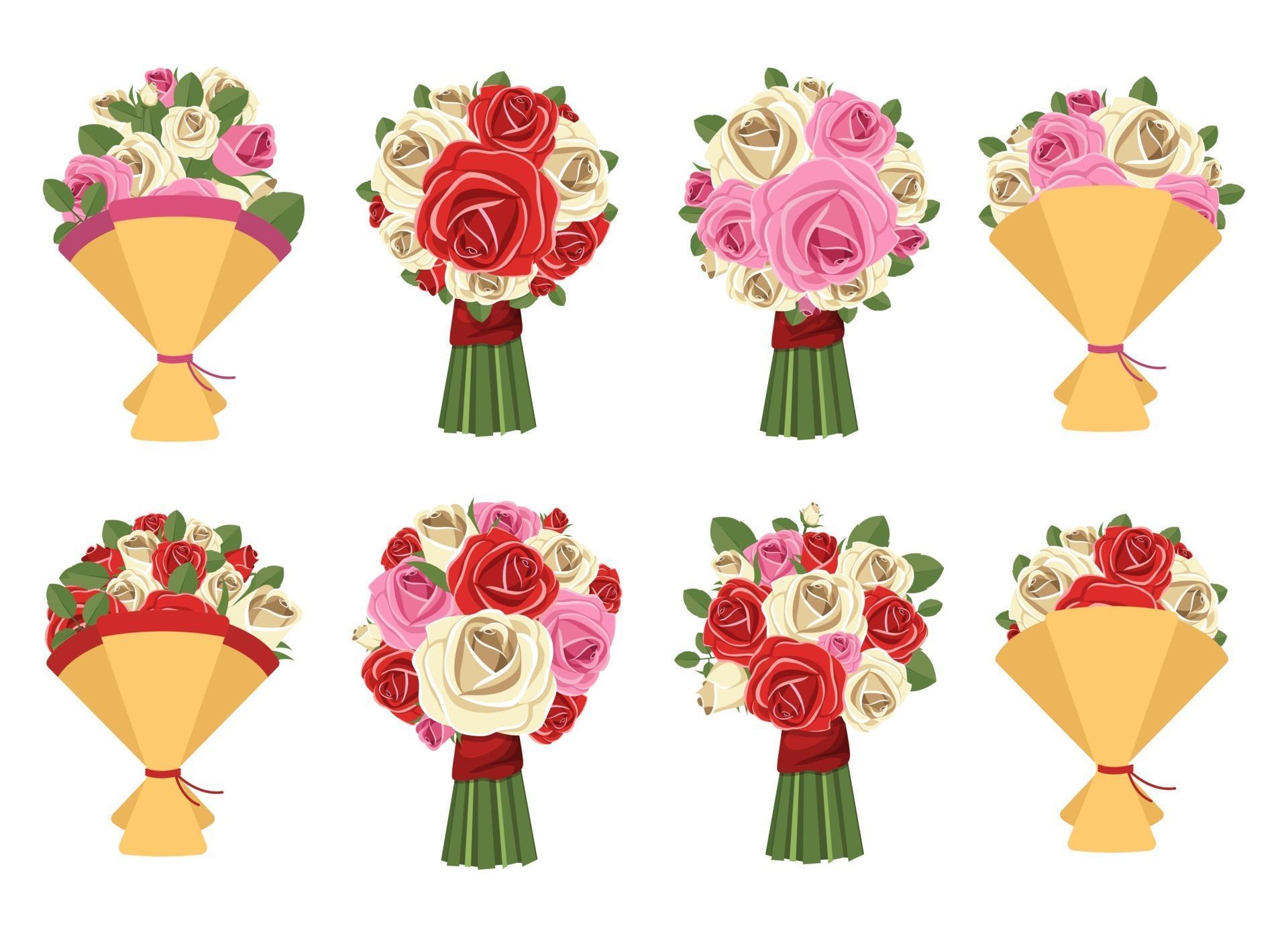 Flower bouquet vector design illustration set isolated on white background Stock Free