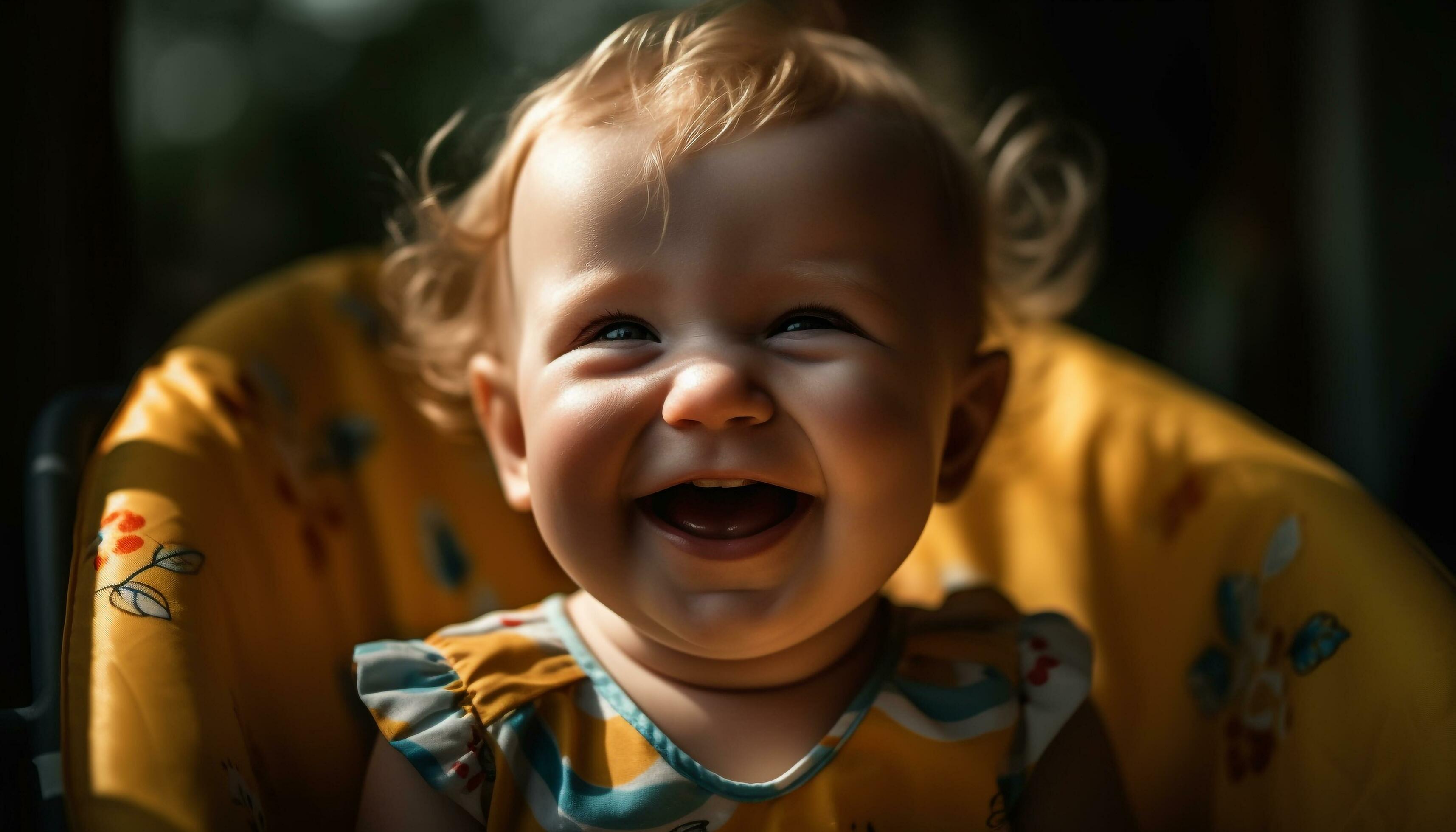 Cute smiling baby brings happiness and joy outdoors with family generated by AI Stock Free