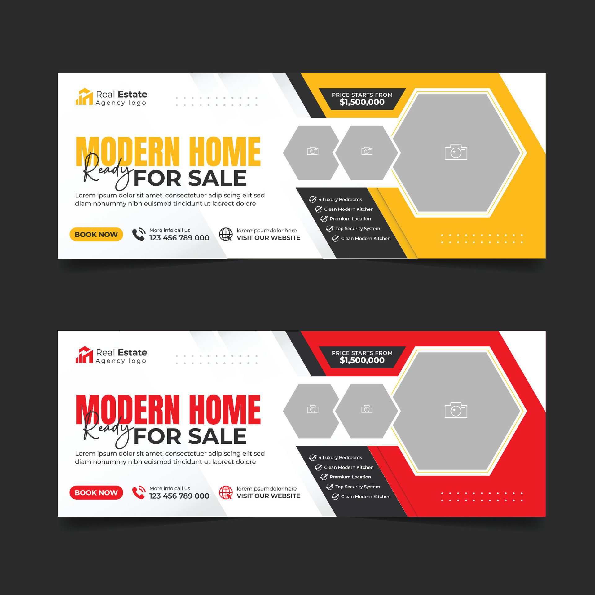 Real estate agency cover page banner design template. Free Vector