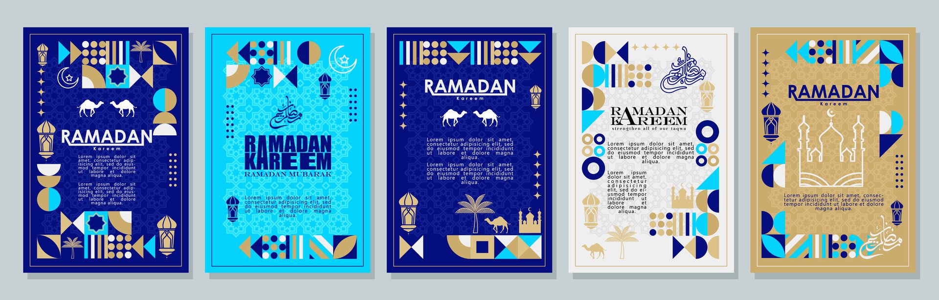 Islamic greeting card set template with ramadan for wallpaper design Poster, media banner Free Vector