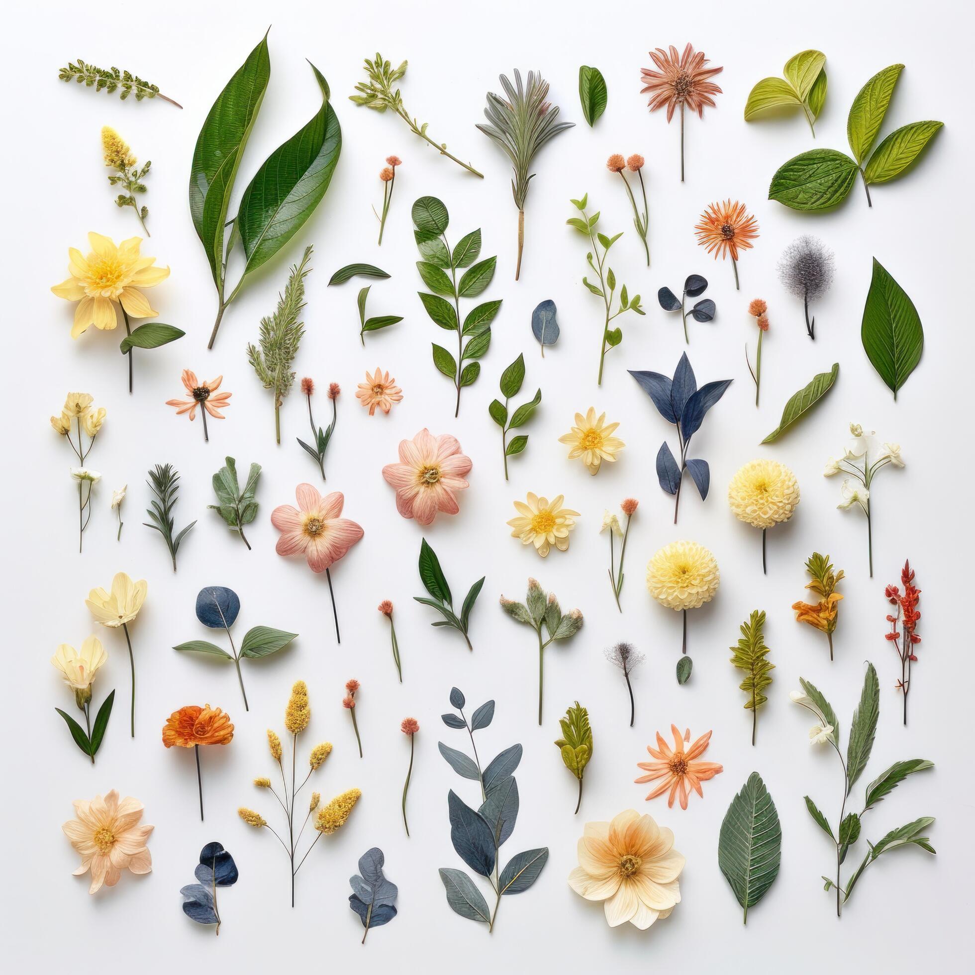 Assortment leaves and flowers. Illustration Stock Free