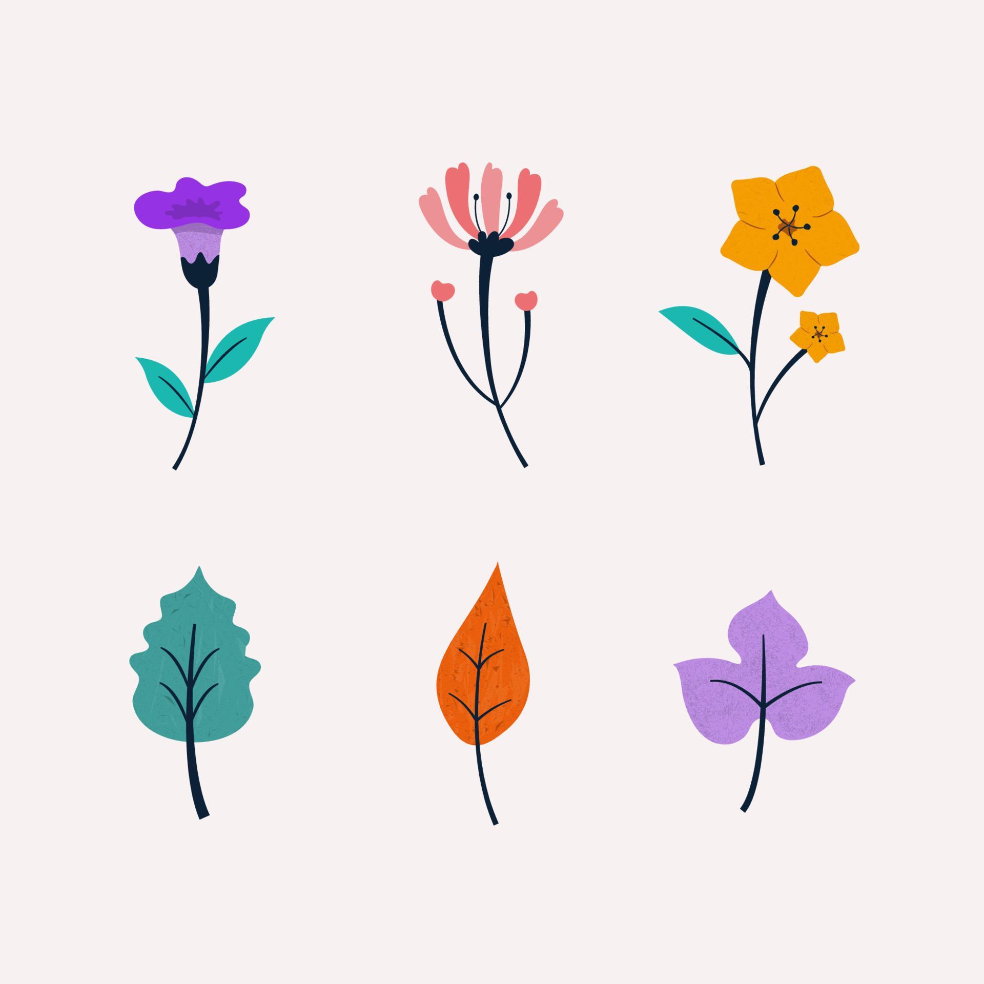 Flat design cute flowers and leafs collection Stock Free