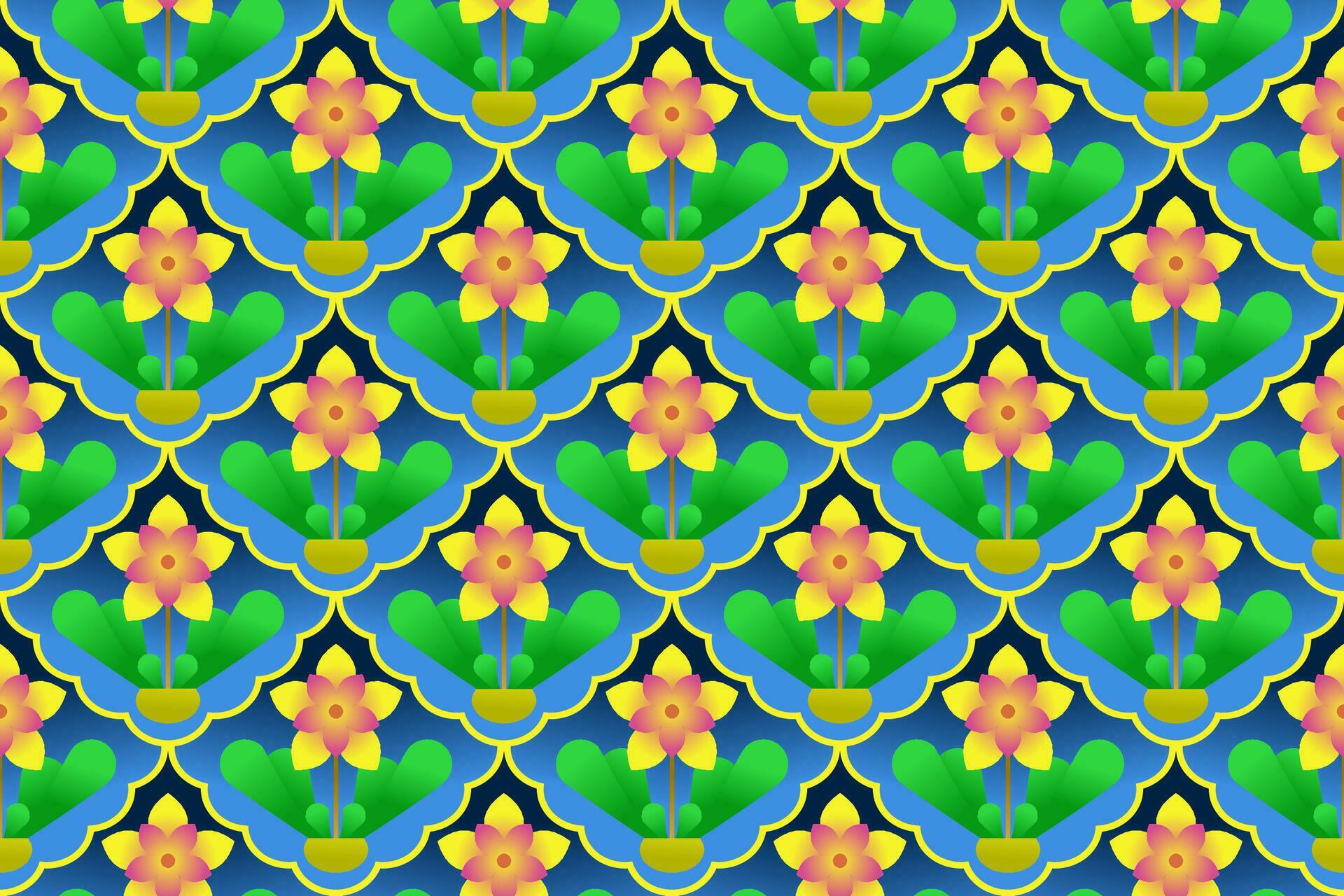 Yellow Flower Seamless Pattern. Vector ethnic pattern design for fabric, tile, carpet, embroidery, wallpaper and background Stock Free