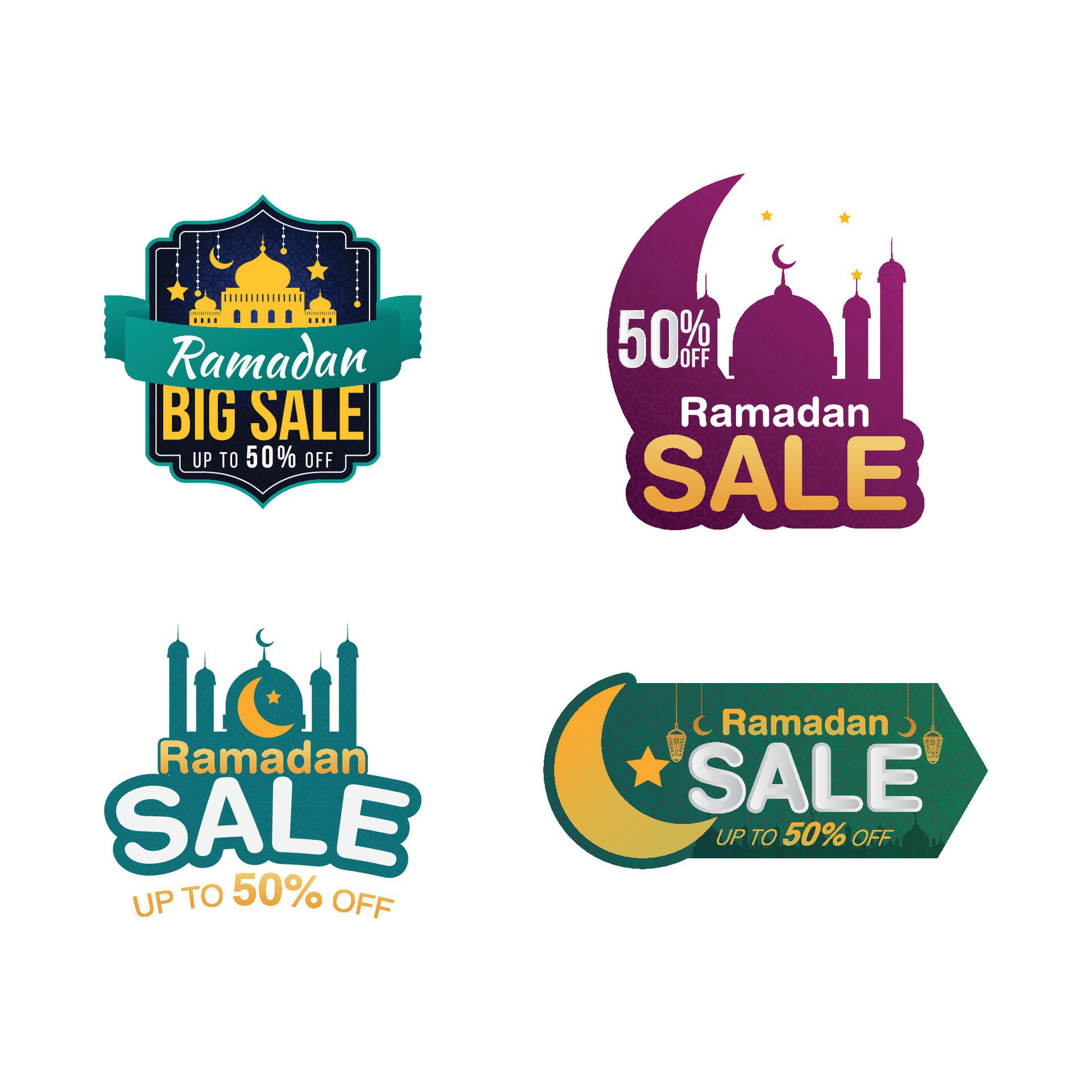 Set of Ramadan sale badge label Sticker Banner Vector Free Vector