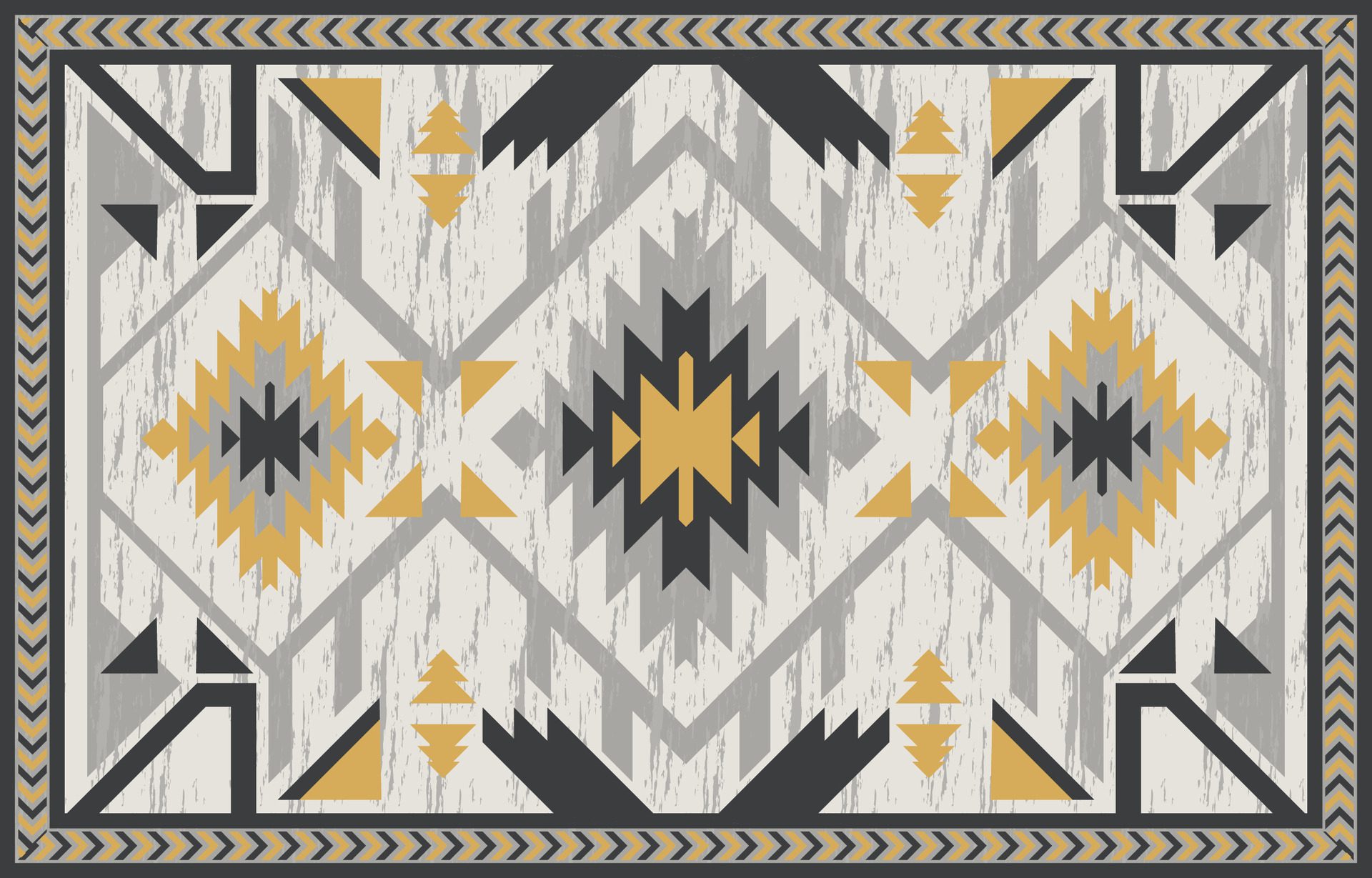 The azure patterned rug has gray and yellow geometric inserts. Free Vector