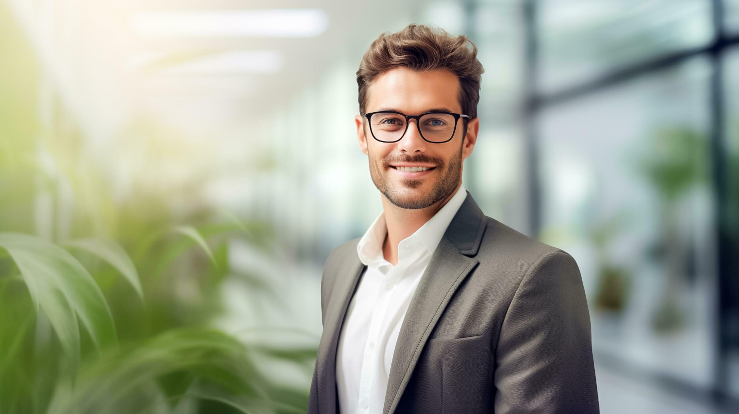 handsome businessman happy and smiling. young man in smart suit posing in office with suit . AI Generated Free Photo