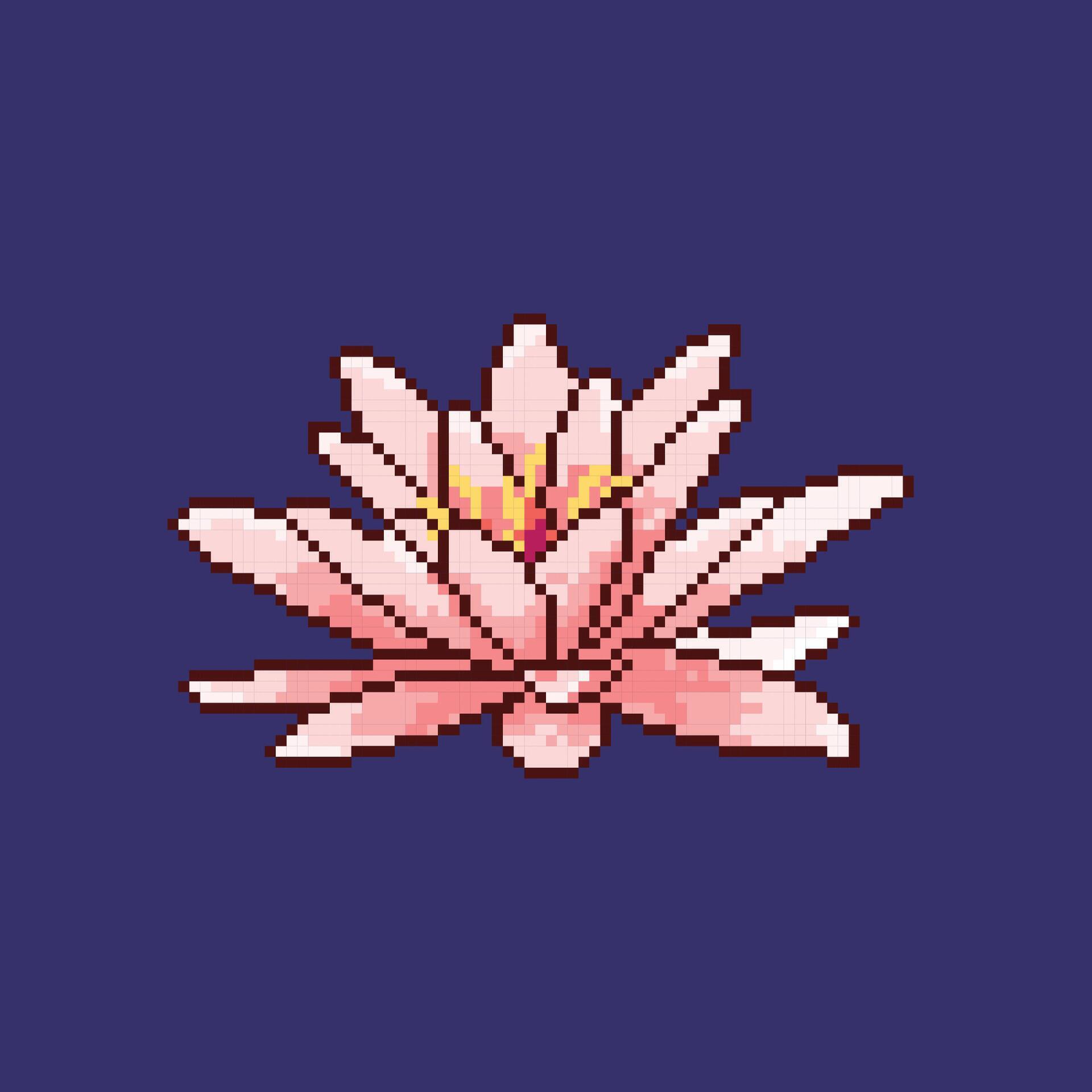 Lotus flower illustration in pixel art style Stock Free