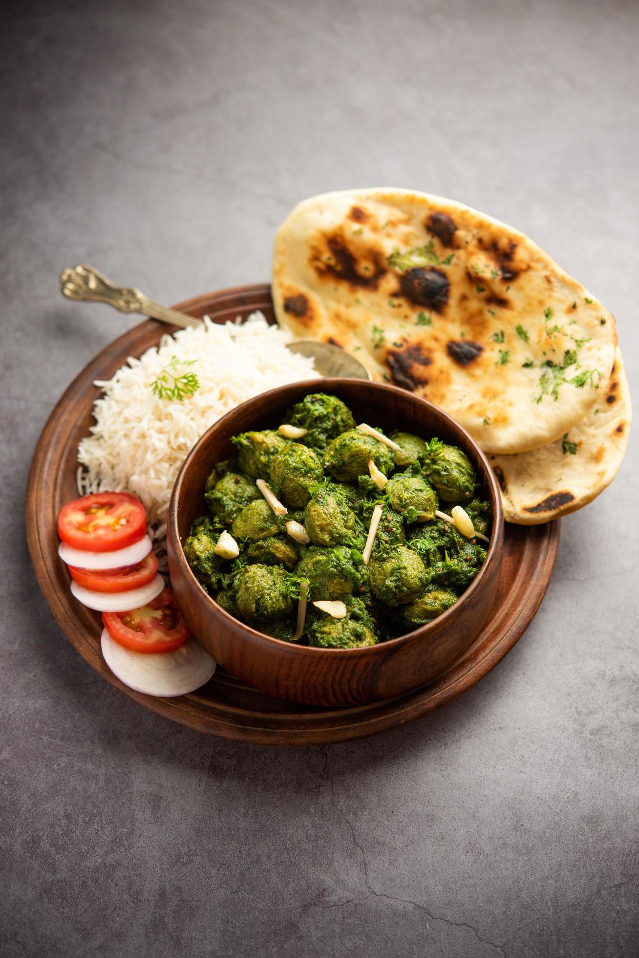 Soya Chunks Palak curry also known as Spinach Soyabean chunks sabzi or sabji, Healthy Indian food Stock Free