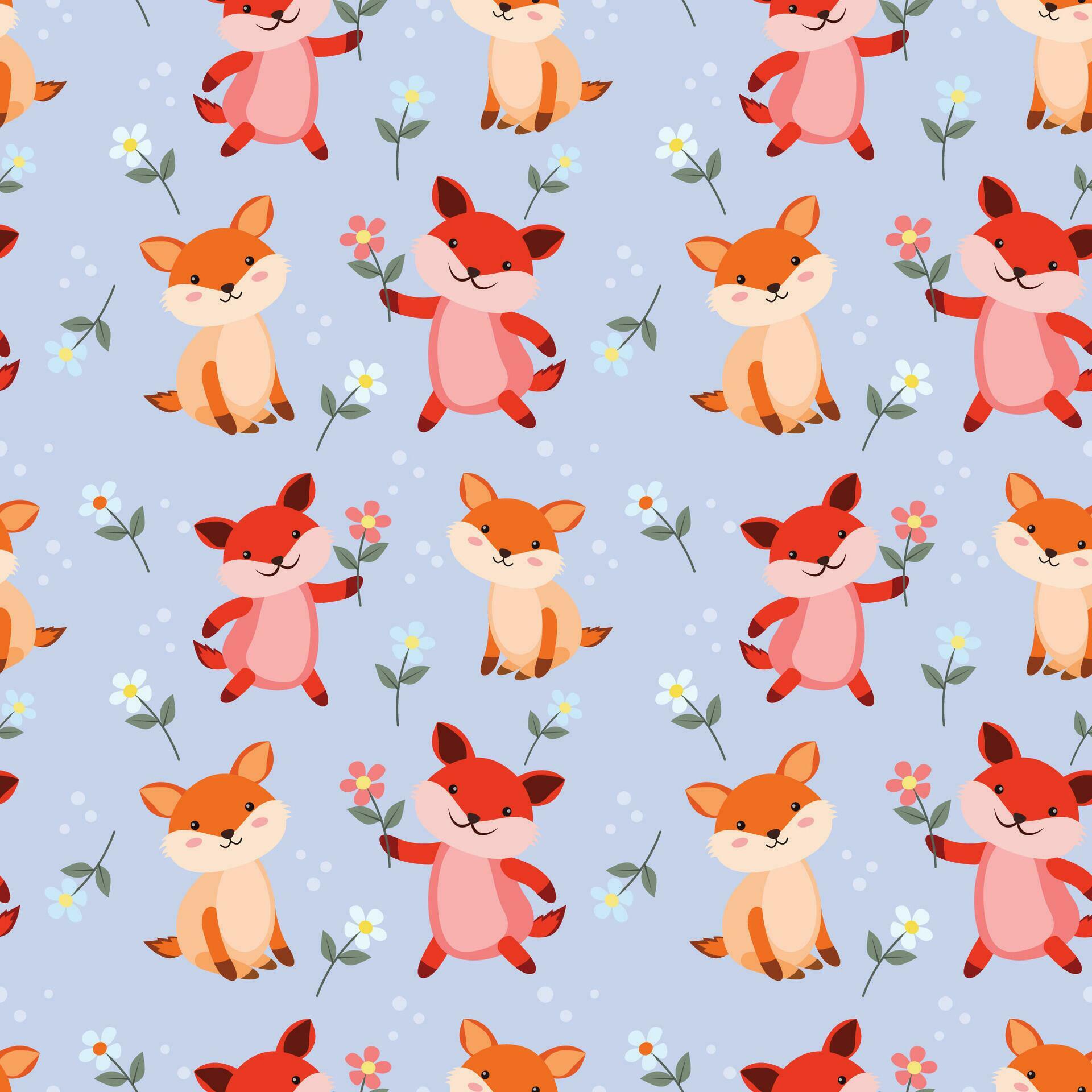 Cute couple fox with flowers seamless pattern. Stock Free