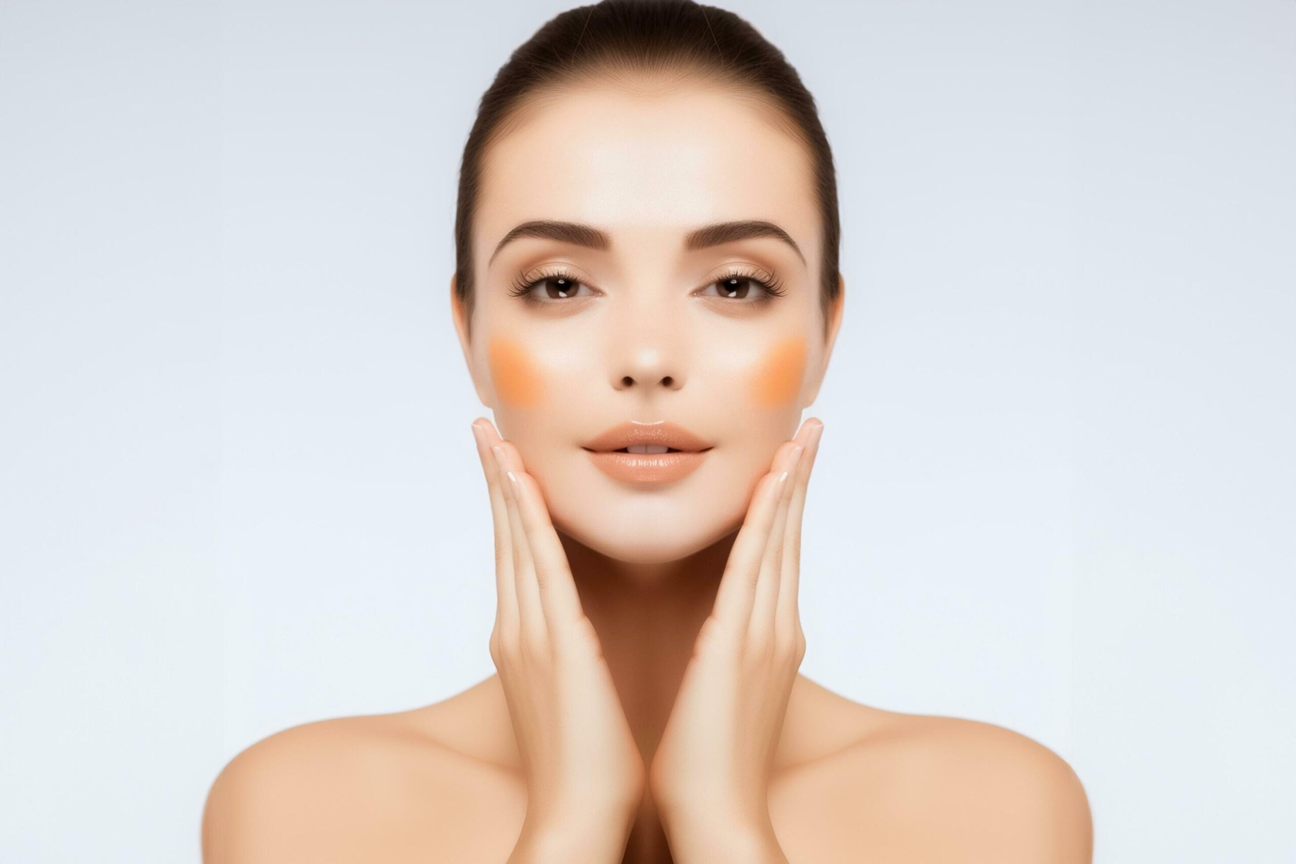 beautiful Skincare woman face with clean purity skin isolated on beige background. AI Generated Free Photo