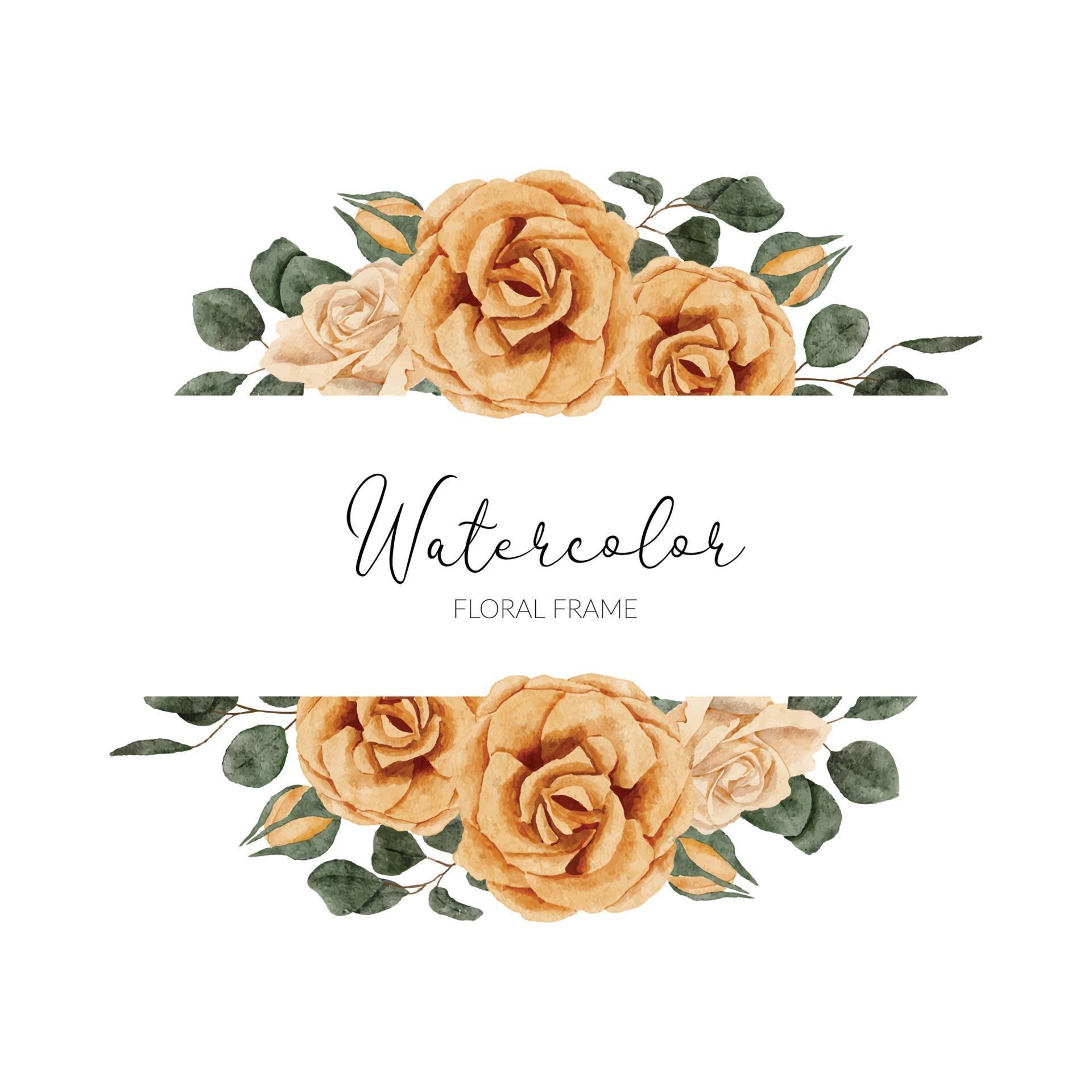 watercolor yellow rose flower border with leaf Stock Free