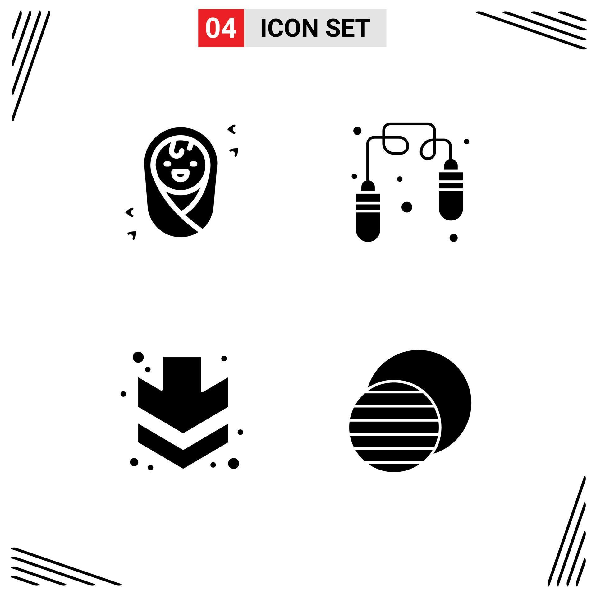 Mobile Interface Solid Glyph Set of 4 Pictograms of baby eclipse exercise arrow space Editable Vector Design Elements Stock Free