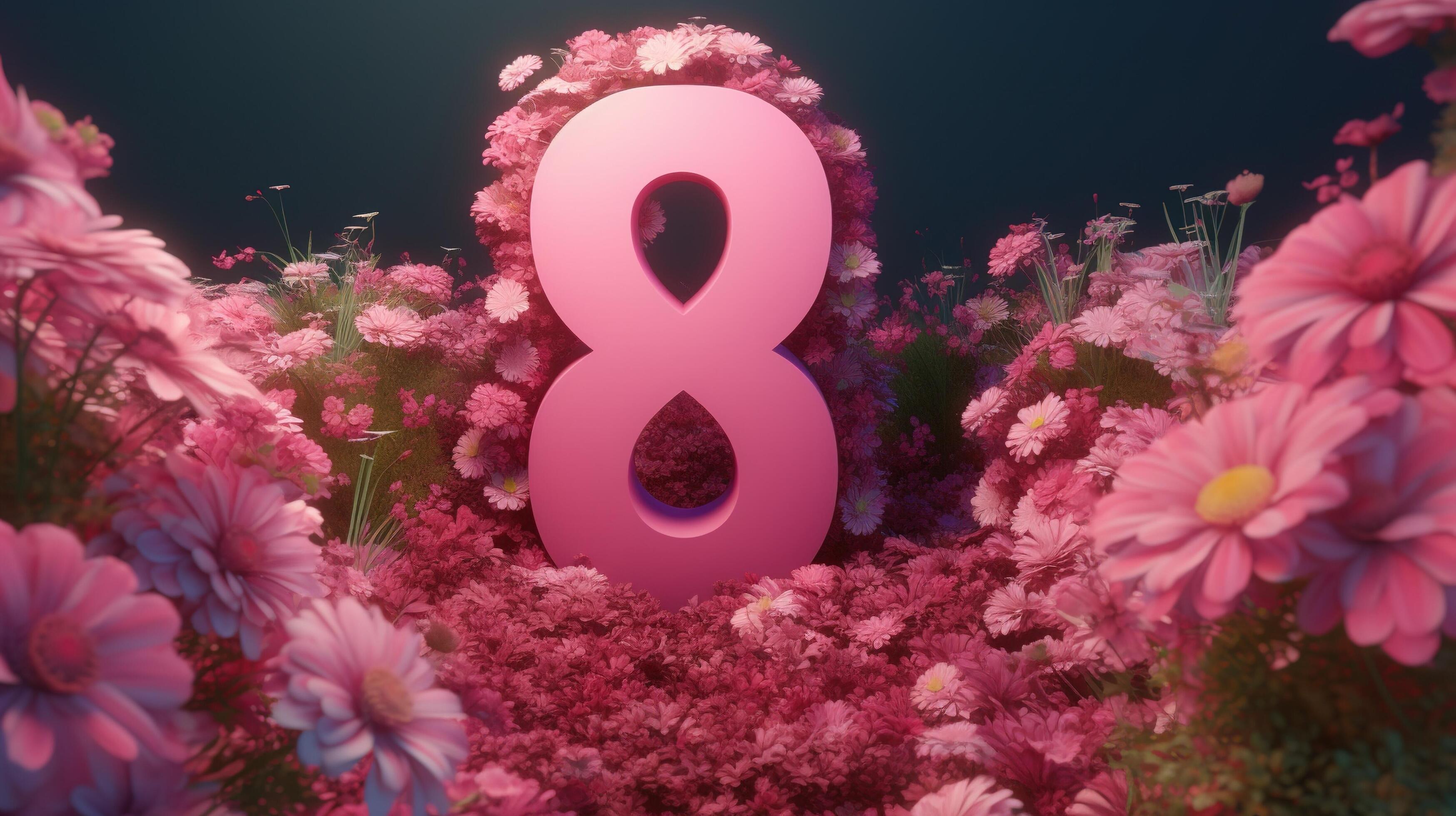 decorative 8 number with flowers Stock Free