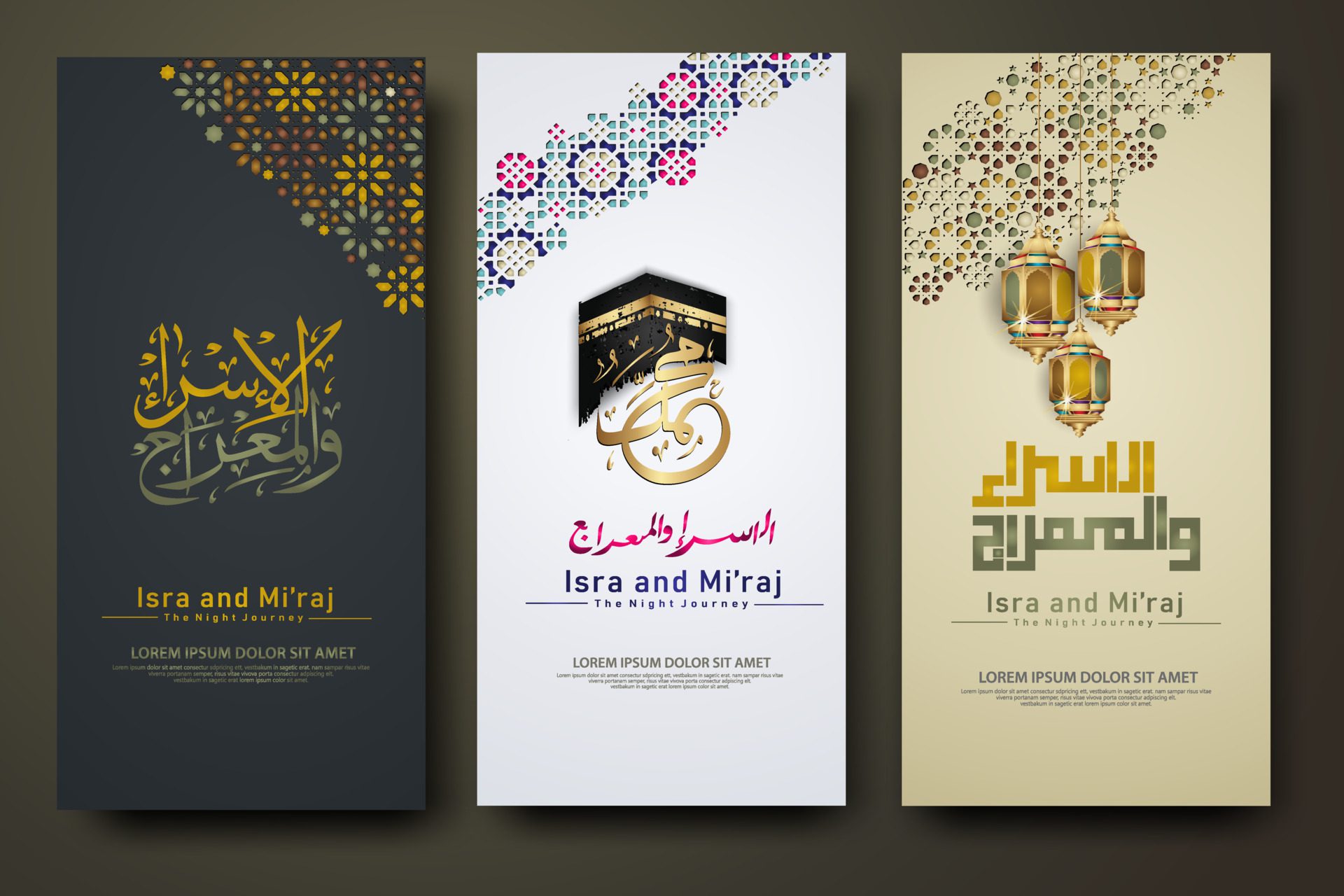 Al-Isra wal Mi’raj Prophet Muhammad calligraphy set banner template Free Vector