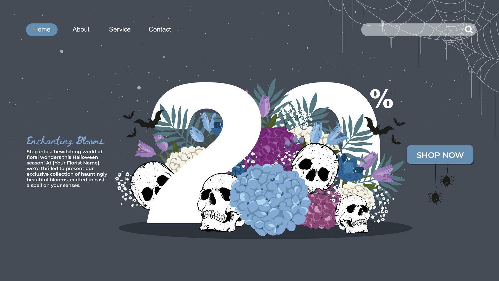 halloween theme for florist sale banner template with beautiful flowers and skull Stock Free