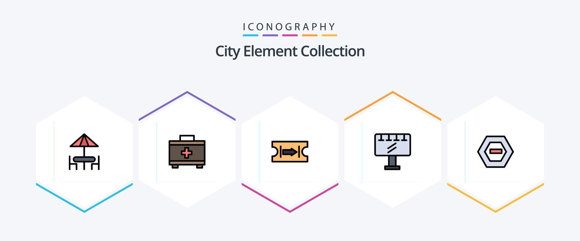 City Element Collection 25 FilledLine icon pack including data. negative. arrow. hexagon. slogan Stock Free