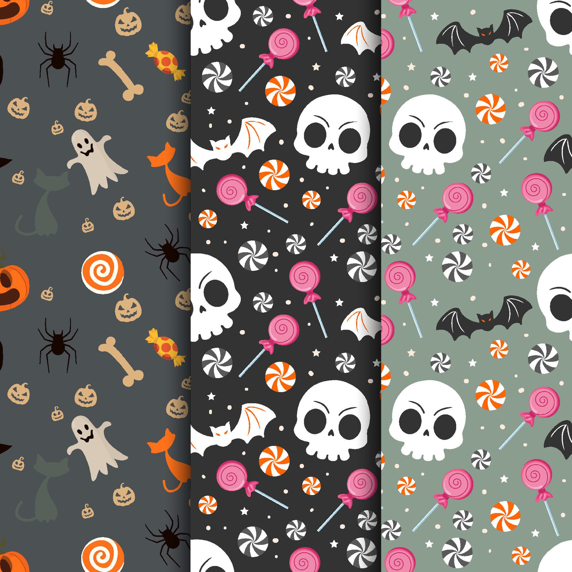 Halloween patterns collection with candy and skull Free Vector