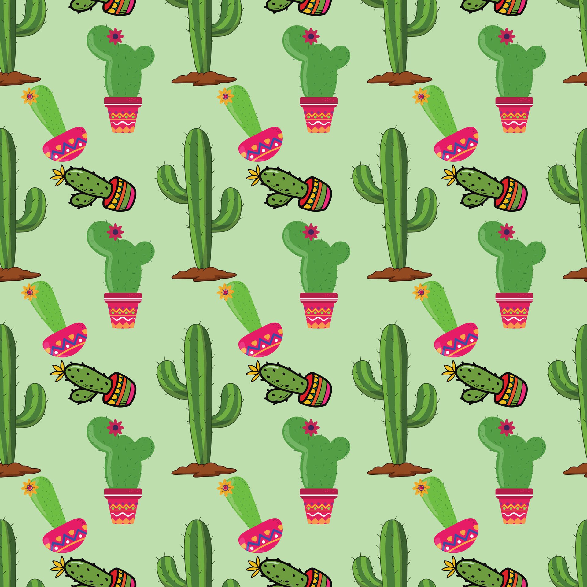 Mexican Cacti Seamless Pattern Design Free Vector