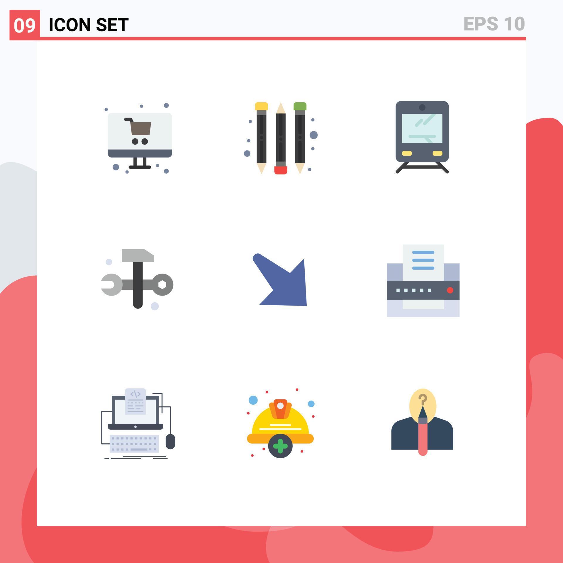 9 Creative Icons Modern Signs and Symbols of printer down transportation arrow hammer Editable Vector Design Elements Stock Free